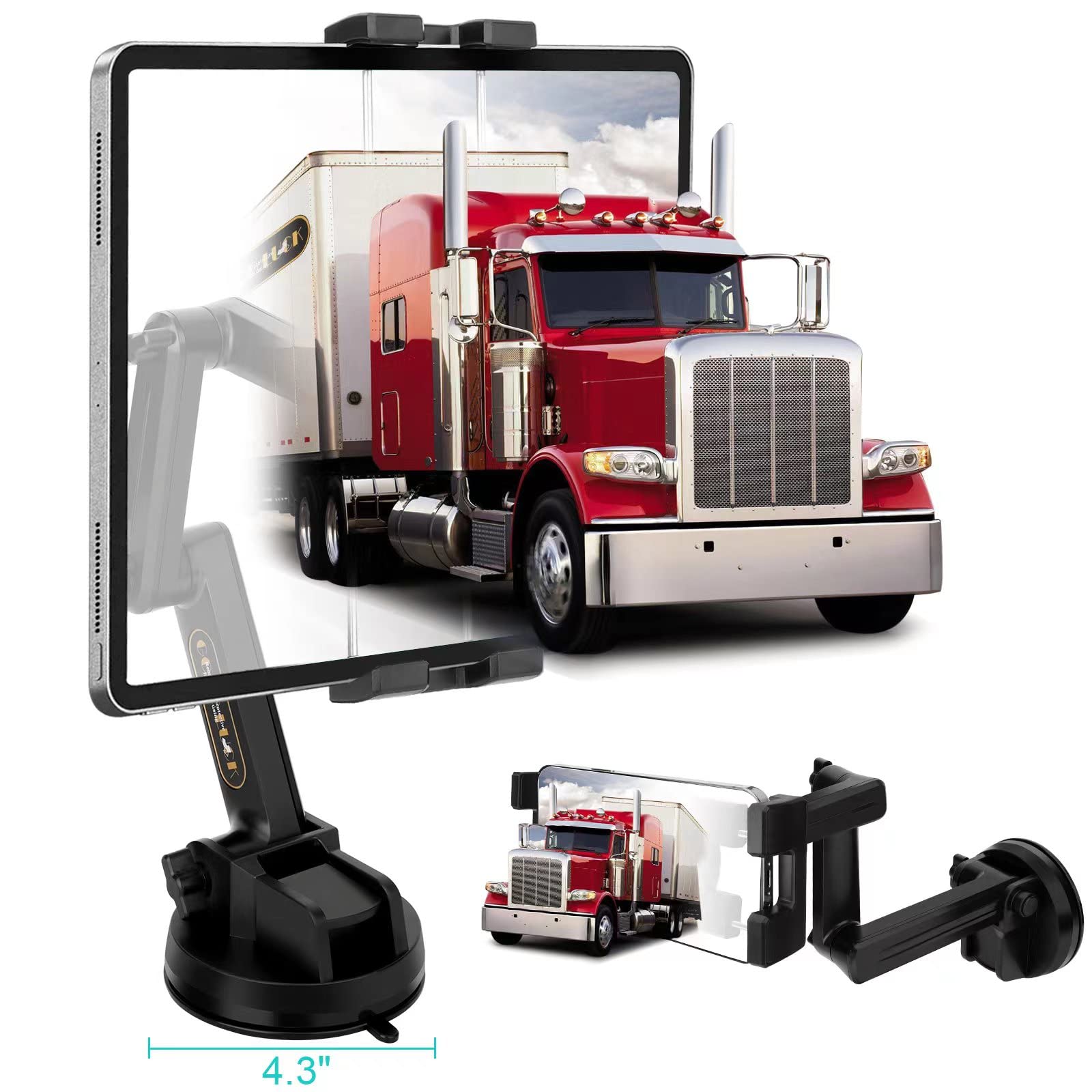 Porfortop Ipad Pro 12.9 Inch Tablet Mount, 4 Inch Suction Cup, 16 Inch Arm, Wide Compatibility, Full Protection, Hassle Free Cha