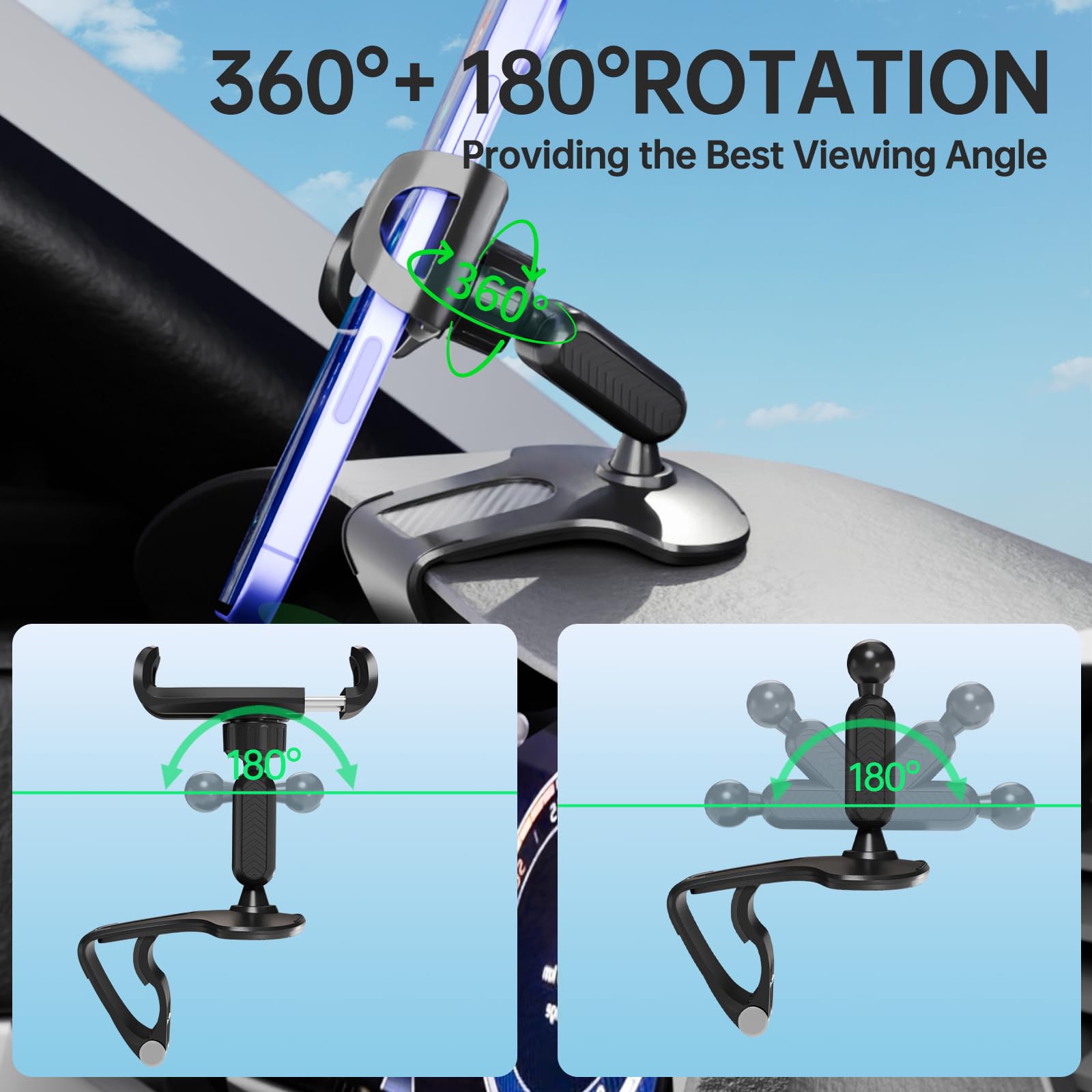 Chdfkkd Phone Mount For Car Dashboard, 360 Degree Rotation Universal Cell Phone Holder For Car Clip Mount Stand Suitable For 4 T