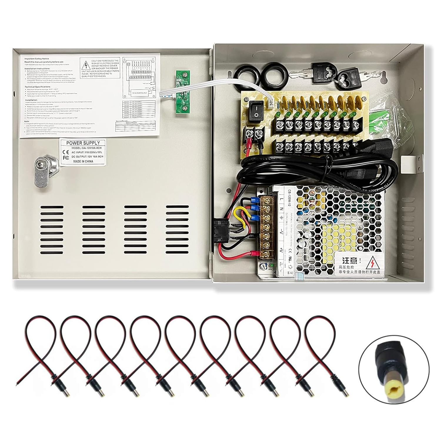 8 Channel 9 Port High Power Security Cctv Camera Access Control Power Distribution Box 12V Dc 10 Amp Ptc Protection, With 9 Pcs.