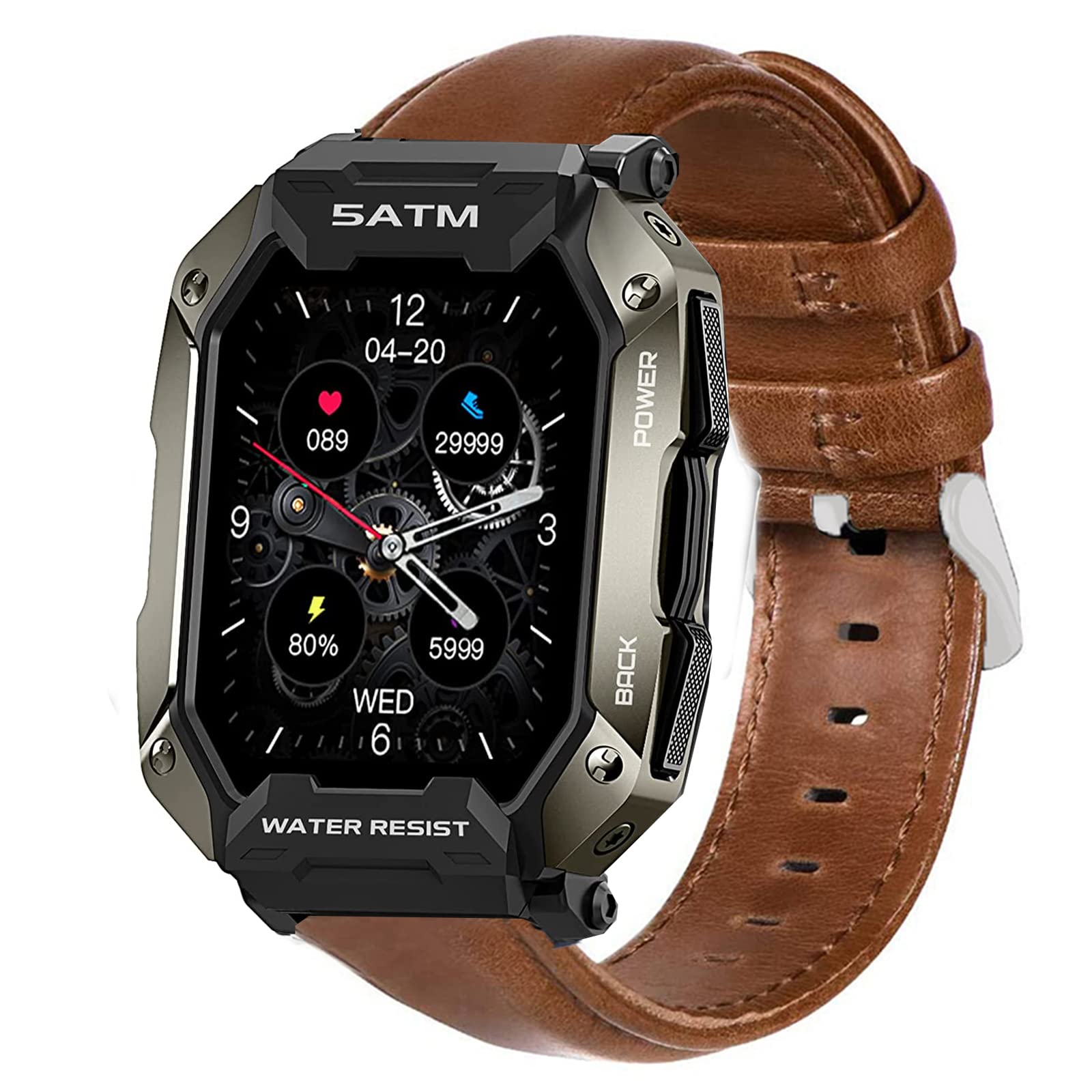 Compatible With Amaztim C20 Bands, Lamshaw Crazy Leather Strap Replacement Band Straps Compatible For Kospet Tank M1 Pro/Amaztim