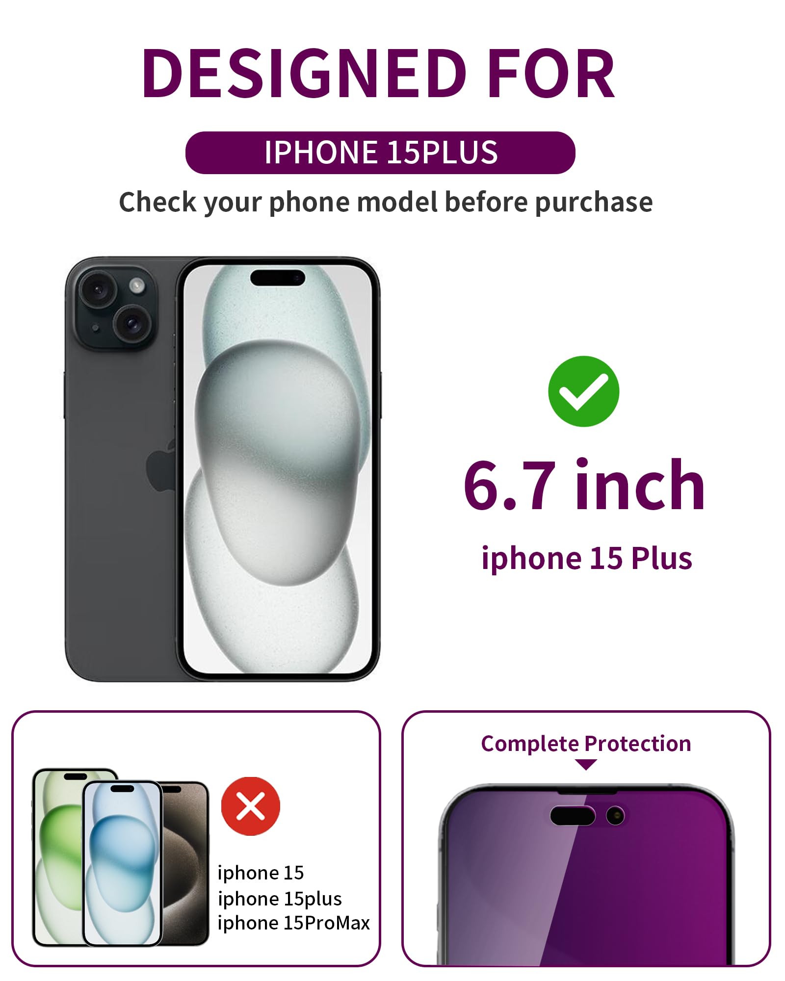 Ifaeveus 2 Pack Privacy Screen Protector For Iphone 15 Plus Tempered Glass For 15Plus 6.7Inch Private Glass Anti Spy Anti Blue L