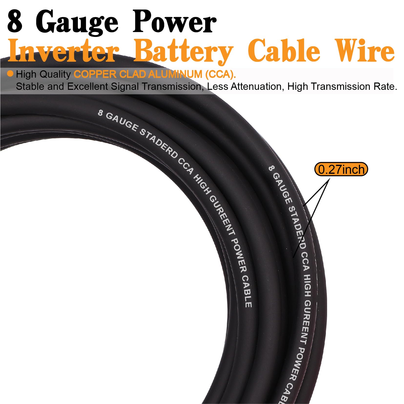 Taukealugs 8 Gauge Wire Copper Clad Aluminum Cca 50Ft Black/Red With 8Ga Lugs,60A Fuse Holder And Heat Shrink Tube   Battery Pow