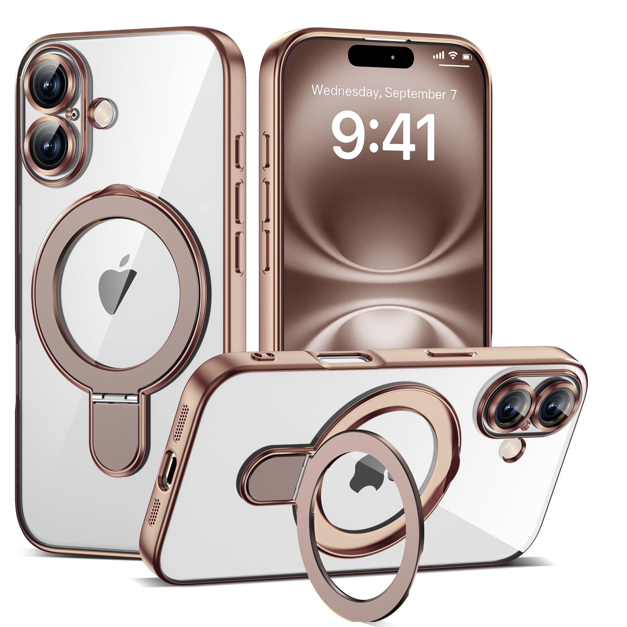 ETPESOK Compatible with iPhone 16 Case with Magnetic Ring Stand [Compatible with Mag-Safe] [Full Camera Lens Protector] Soft Pla