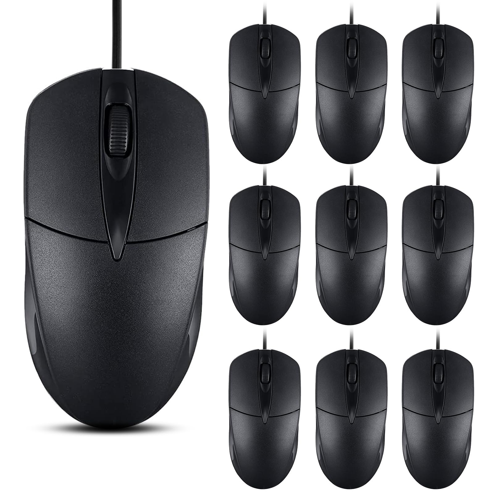 SUNYIWJIE 10 PCS Black Wired Computer Mouse Bulk USB 1000 DPI 3 Button Corded Mouse with Home Office Noiseless Simple USB Mouse 