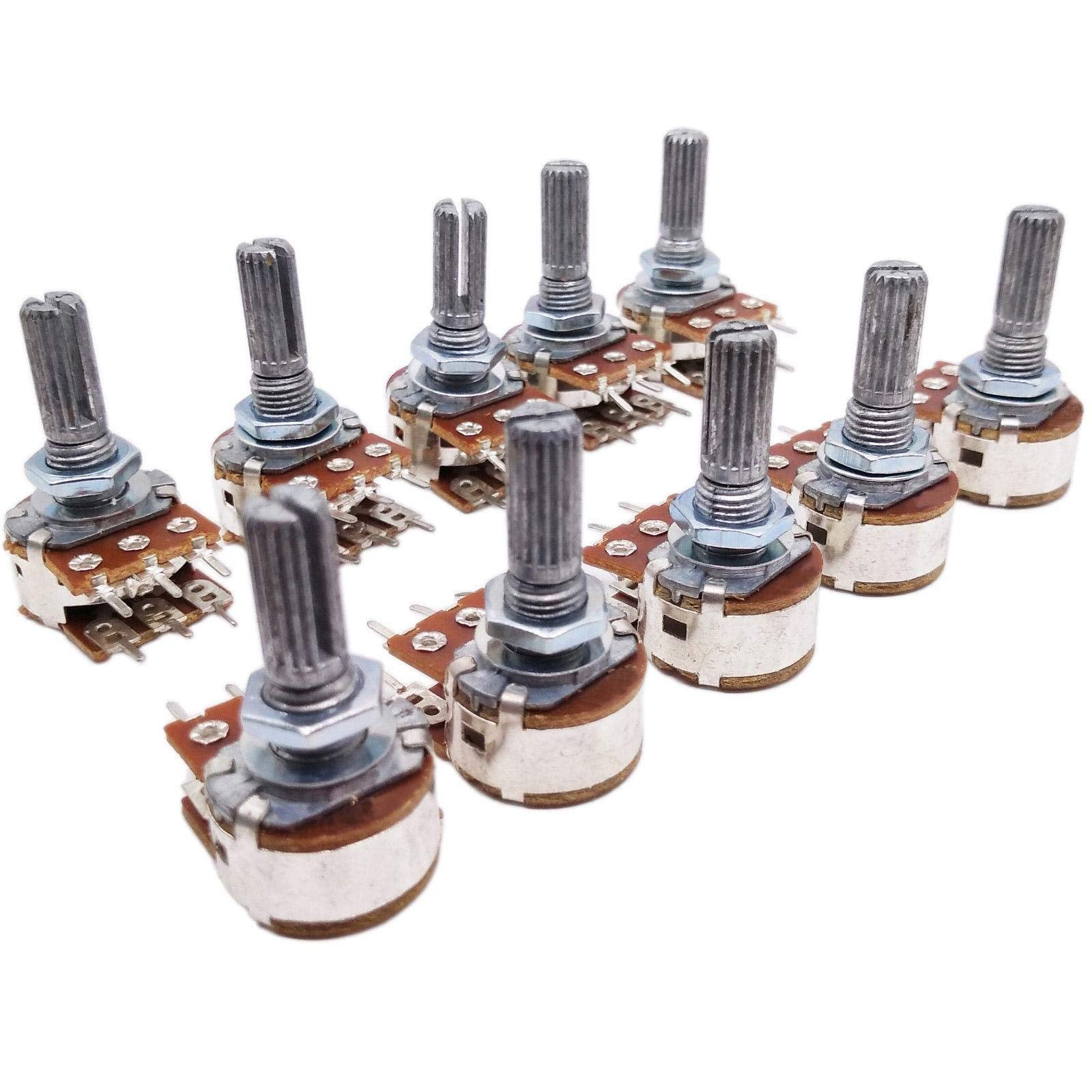 10Pcs 50K Ohm B50K Dual Stereo Potentiometer Pots Shaft S 15Mm 6Pin
