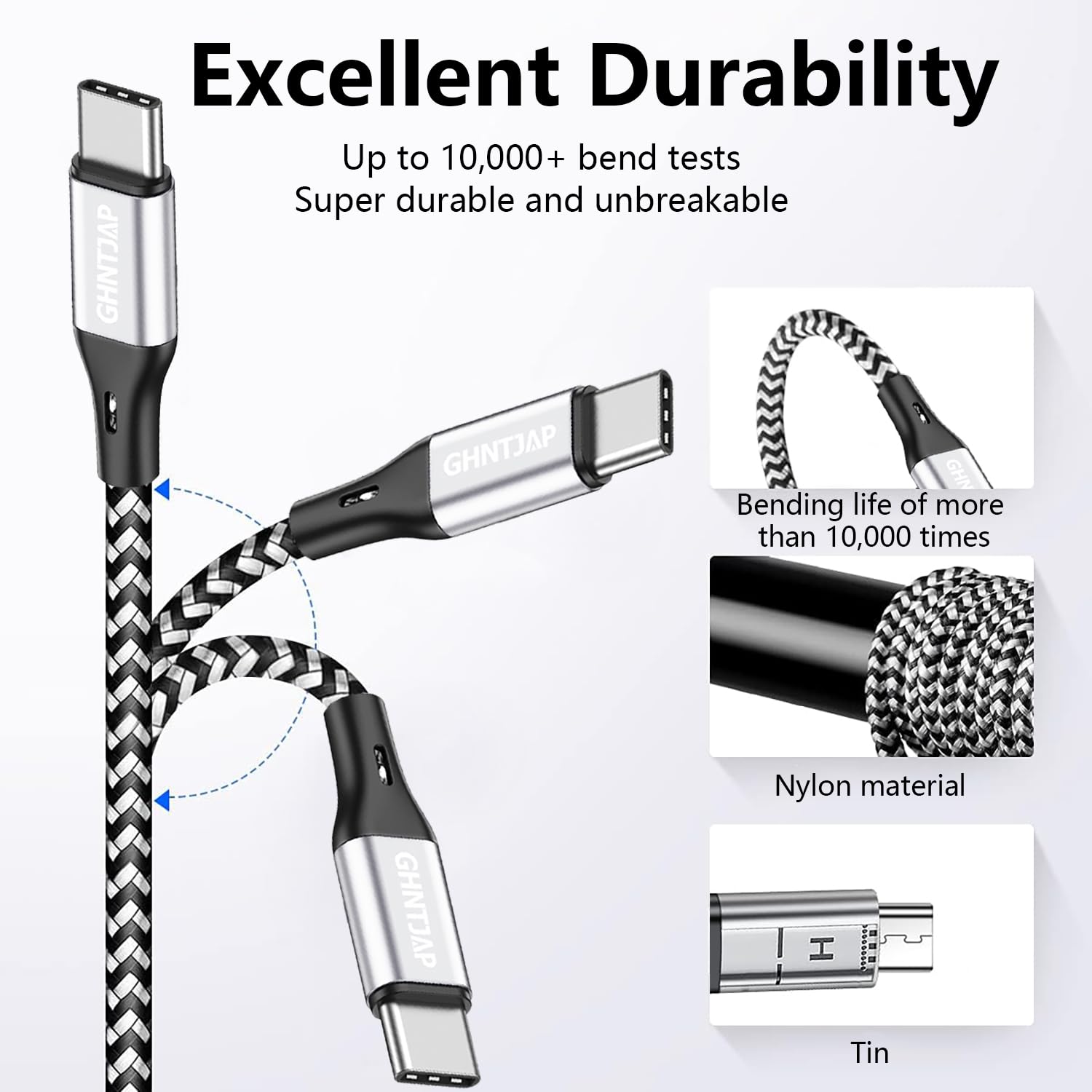 Ghntjap Usb C Cable, [3 Pack, 1.5Ft] Usb To Usb C Cable 3A Fast Charge, Usb A To Usb C Charger Cord Braided Compatible With For