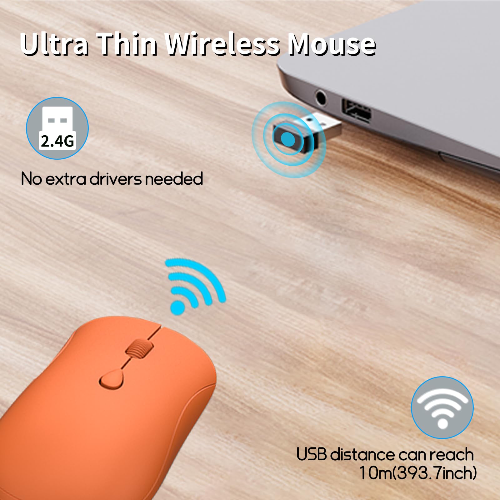 Shunjinrun Wireless Mouse For Chromebook, Laptop, Pc, Macbook, Slim Portable Optical Computer Mouse With Usb Mini Receiver, Quie