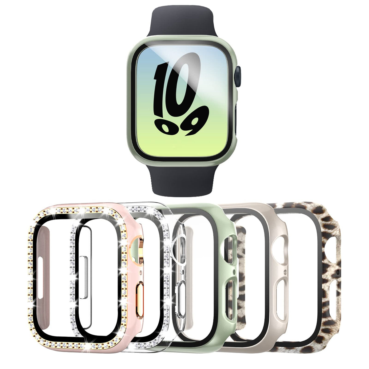 Haojavo 5 Pack Bling Case For Apple Watch 44Mm Se(2023) (2Nd Gen) Series 6 5 4 With Tempered Glass Screen Protector, Crystal Dia