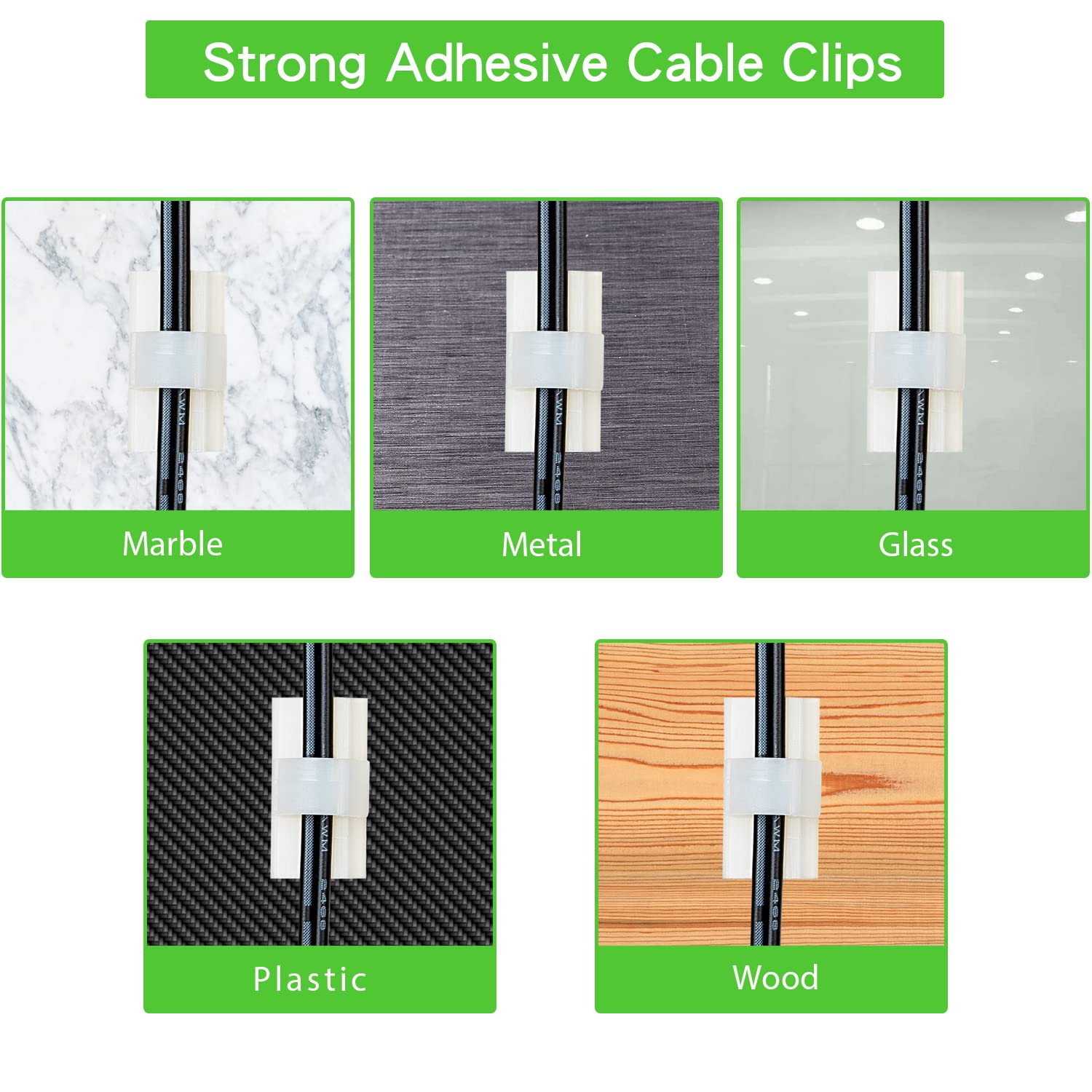 100Pcs Cable Clips White, Aiboo Upgraded Wire Clips Adhesive With 50Pcs Small Size & 50Pcs Large Size Cable Straps, Mini Cable W