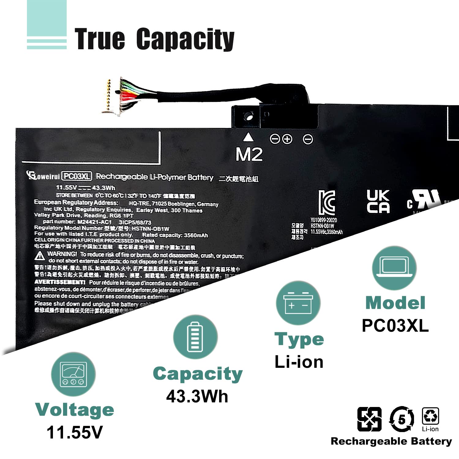 Pc03Xl M24648 005 Battery For Hp Pavilion X360 14 15 14 Dy 14 Ba 14 Cd 14 Dw 15 Er Series Pavilion Aero 13 Be Pavilion X360 Conv