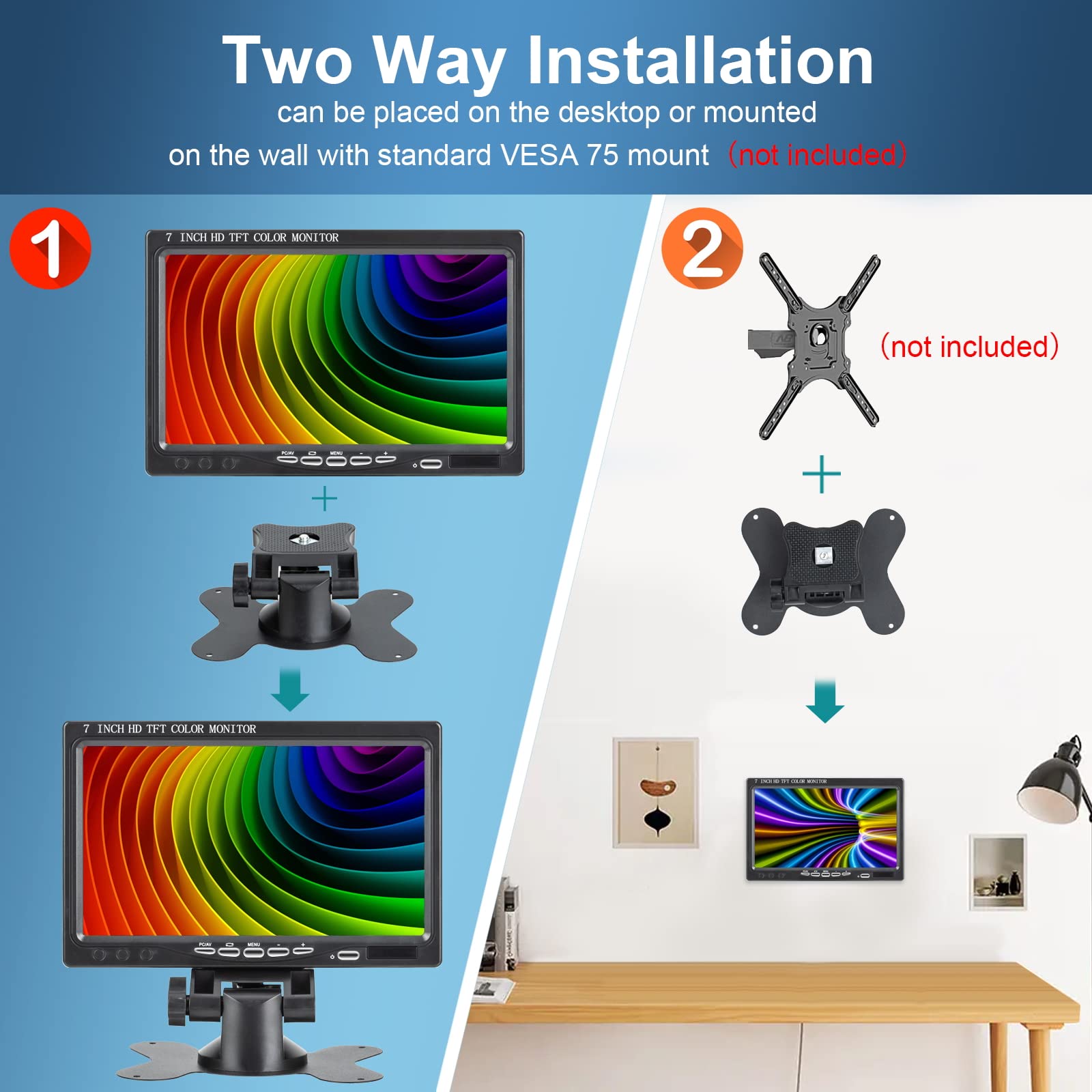 Yasoca 7 Inch Portable Small Hdmi Monitor Hd 1080P Vga Monitor,Small Lcd Hdmi Monitor Mini Screen 1024X600,Hdmi/Vga/Av Input Min