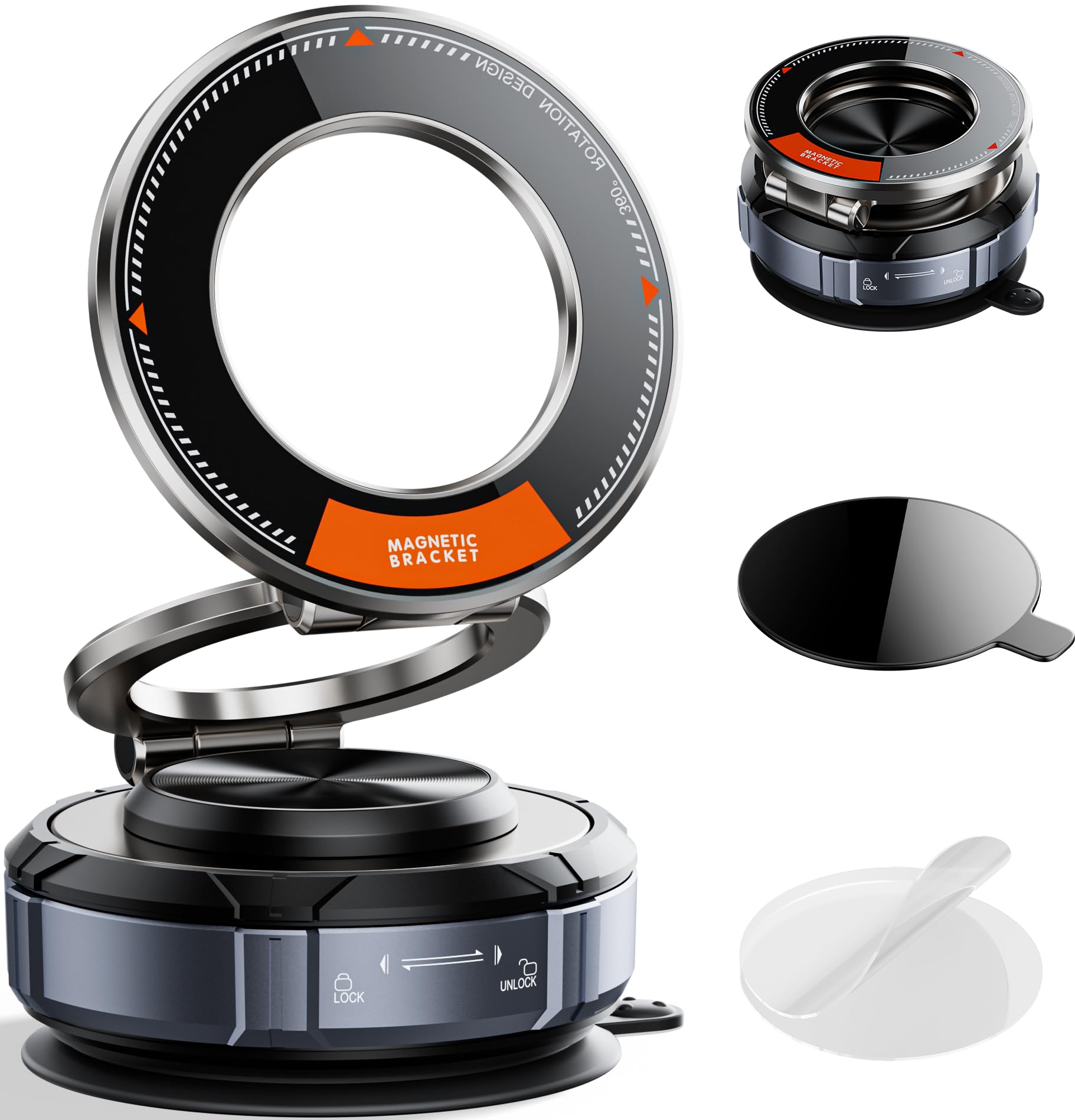 Bocloud Upgraded Suction Cup Phone Mount 360 Zinc Alloy Phone Stand Vacuum Magnetic Car Holder For Magsafe Mount 98 Lbs Ultra Ac