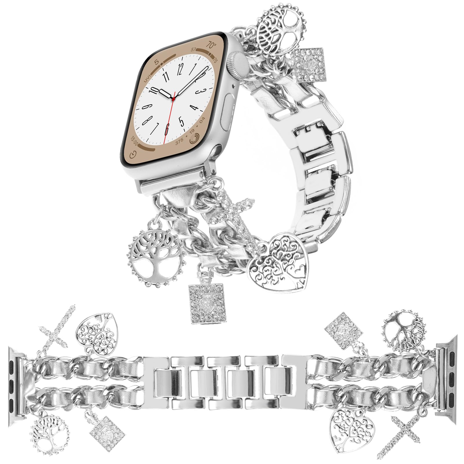 Realsign Stylish Metal Wristband Compatible With Apple Watch Band 42 44 45 46 49Mm,Cuban Chain Bracelet With Tree Of Life Cross