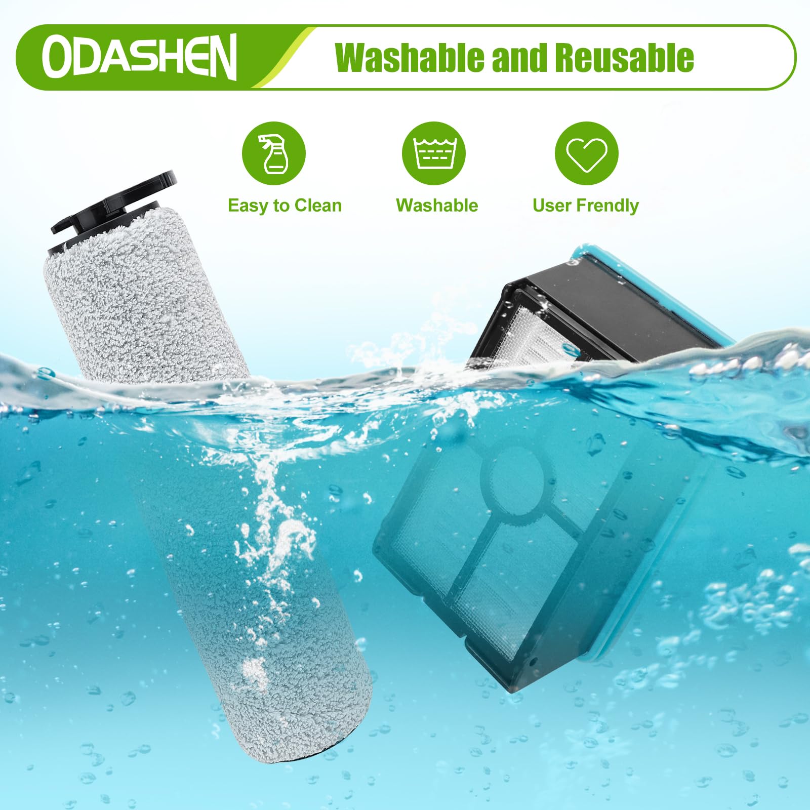Odashen 4Pcs Vacuum Cleaner Brush Roll Filter Replacement Parts For Bissell Crosswave Hf2/3845N/3831 Floor Scrubber, 2 Brush Rol