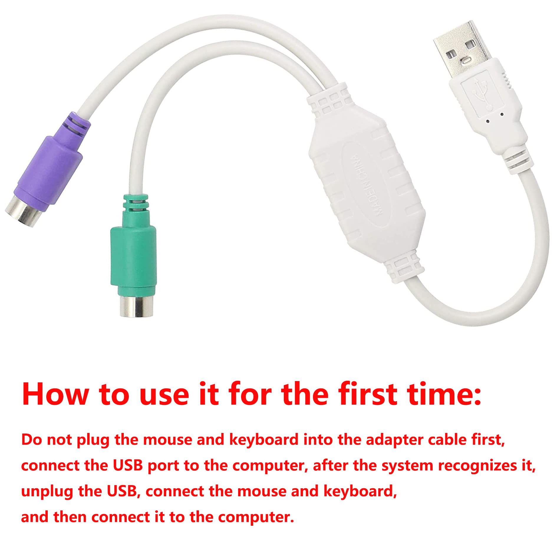 Gelrhonr Ps/2 To Usb Cable Leihong Usb To Ps/2 Plug Active Usb To Dual Ps/2 Adapter Keyboard Mouse Converter Adapter For The Keyboard Ps2 (White)