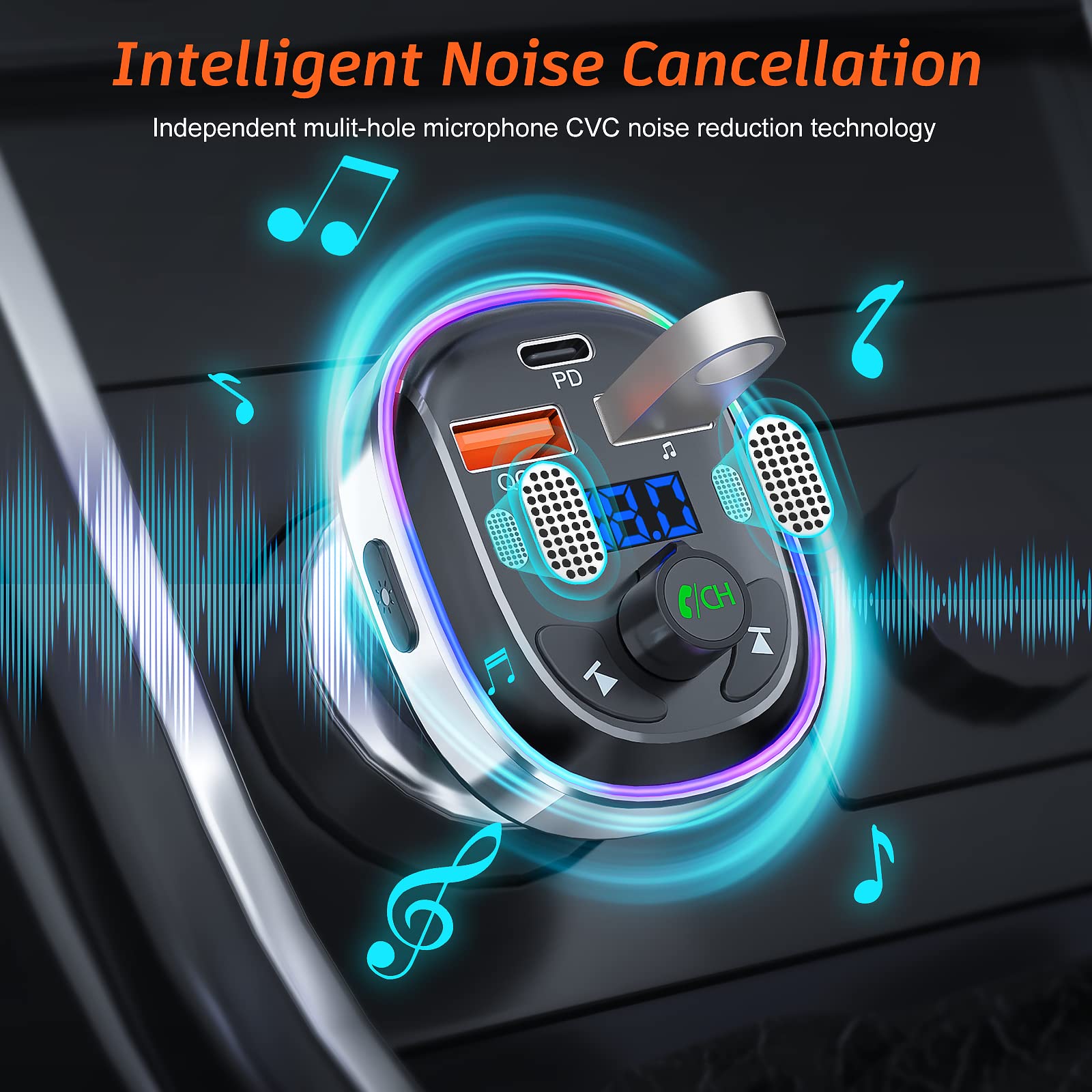 Sonru Bluetooth 5.3 Fm Transmitter For Car, Bluetooth Car Adapter, Pd 30W & Qc3.0 18W Fast Car Charger, Wireless Fm Radio Music