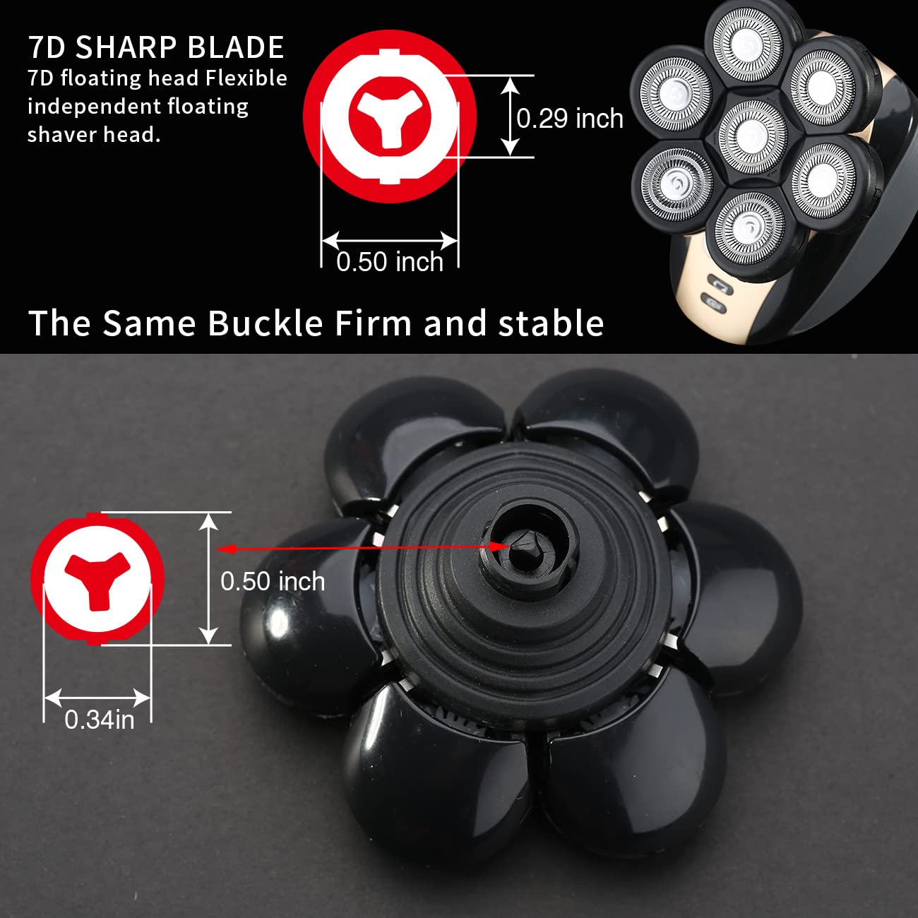 7 Blades Head Shaver Replacement Heads Electric Shaver Head Shaver Universal Replacement Blades Electric Razor For Men (7D Black