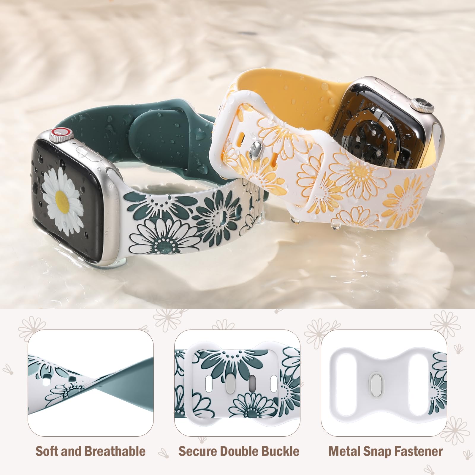 Daqin Floral Engraved Band Compatible With Apple Watch Band 40Mm 38Mm 41Mm 42Mm 44Mm 45Mm 46Mm 49Mm Women,Cute Flower Soft Silic