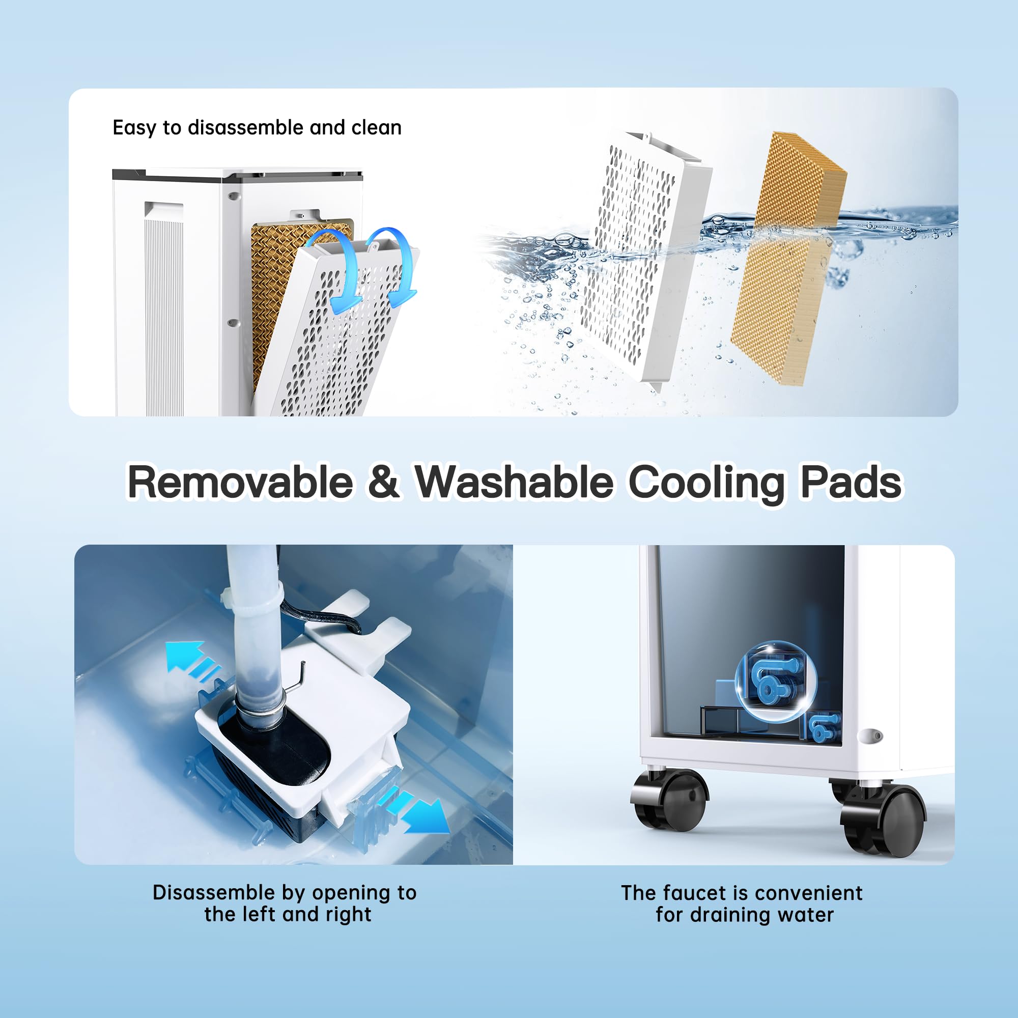 Feculs Portable Air Conditioners No Windows Needed, 3-In-1 Swamp Cooler, Evaporative Air Cooler, 4 Modes & 3 Speeds, 2-Gal Water