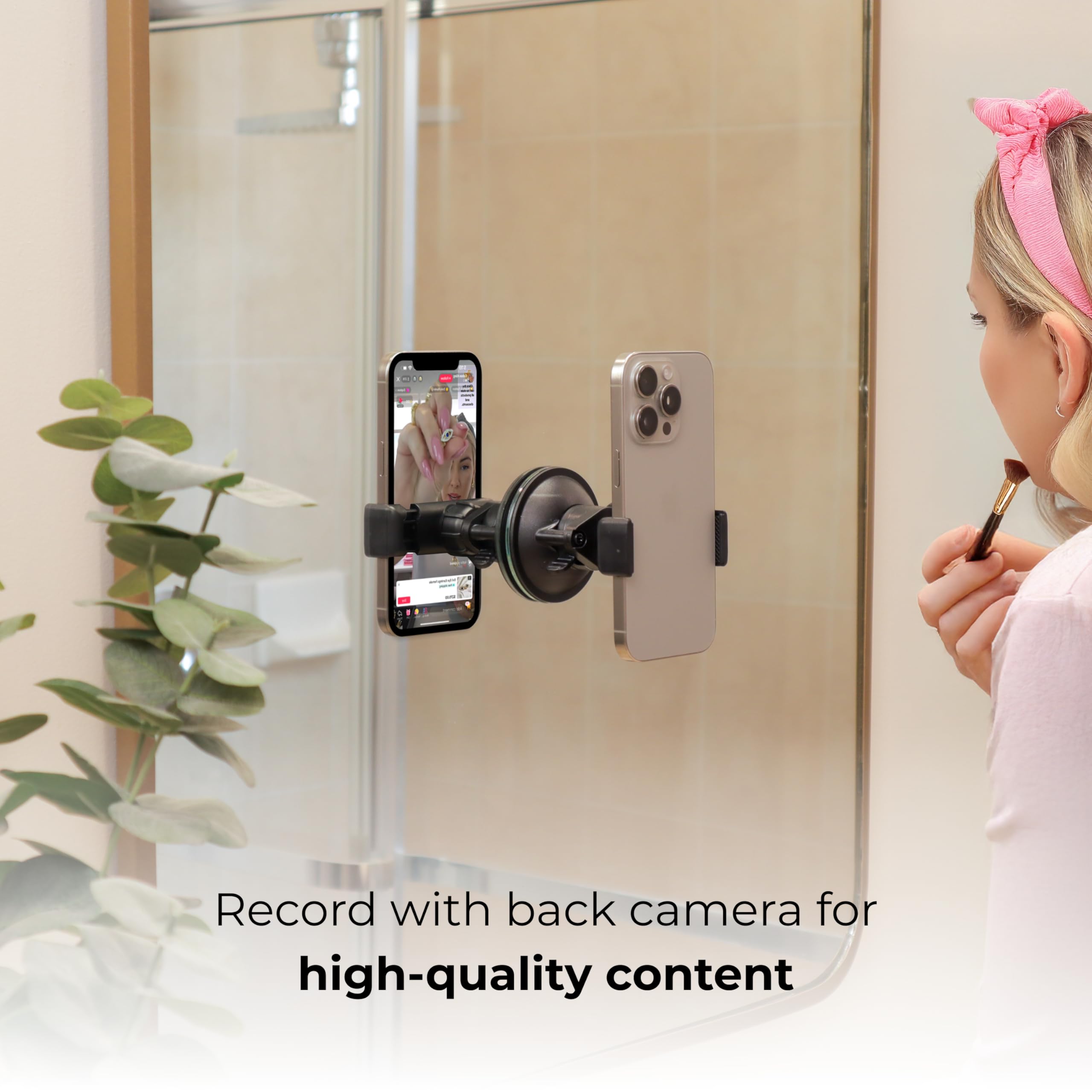 Universal Phone Holder, Record With Front And Back Camera, Shower Mirror Bathroom Phone Holder, Adjustable Wall Mount Stand, Tik