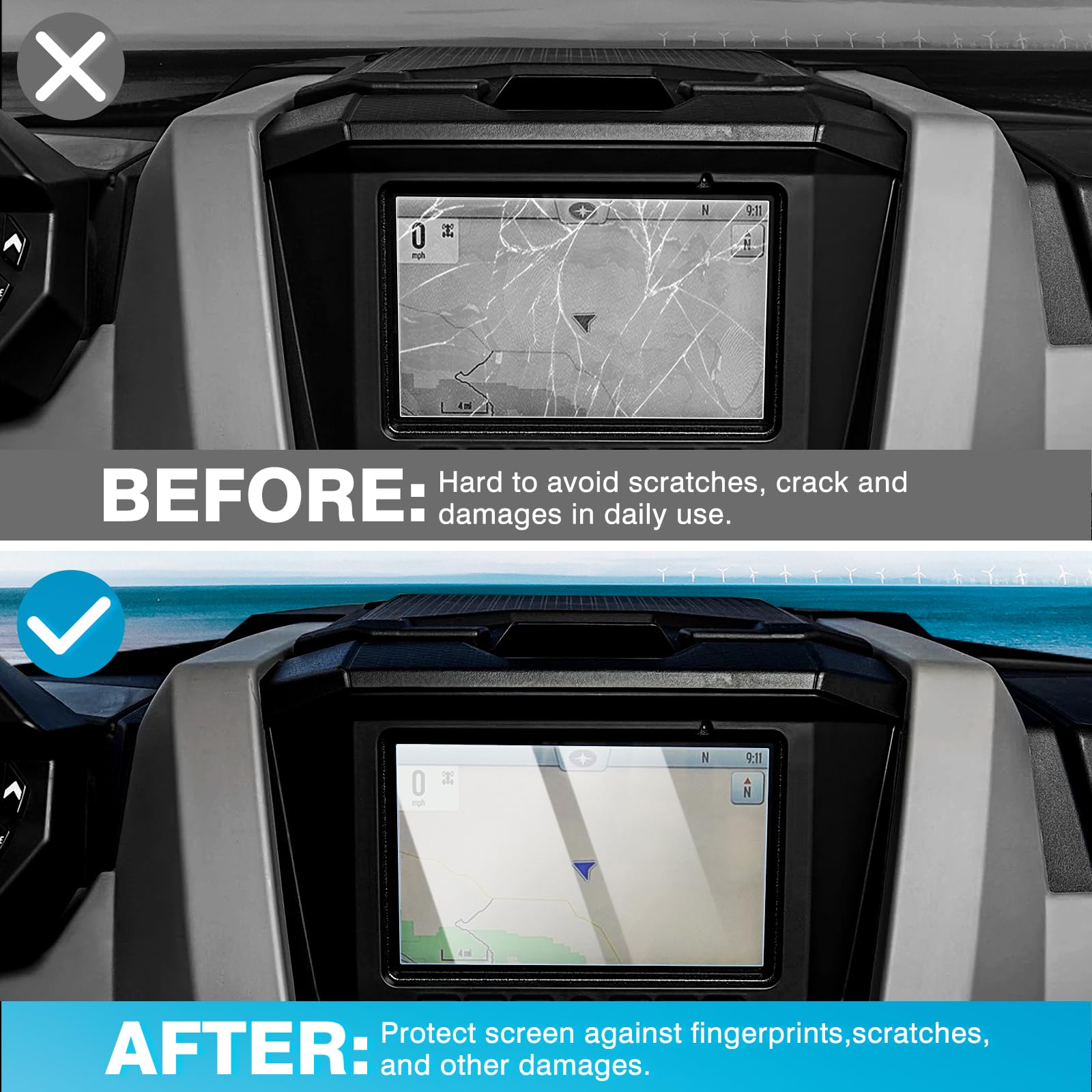 Karltys 2 Pack Screen Protector For 2019 2025 Polaris Rzr Pro Xp/R Turbo Sportsman Ranger General Xpedition Ride Command Snowmobile 7S Accessories 7 Inch Touchscreen Tempered Glass Hd Anti Glare