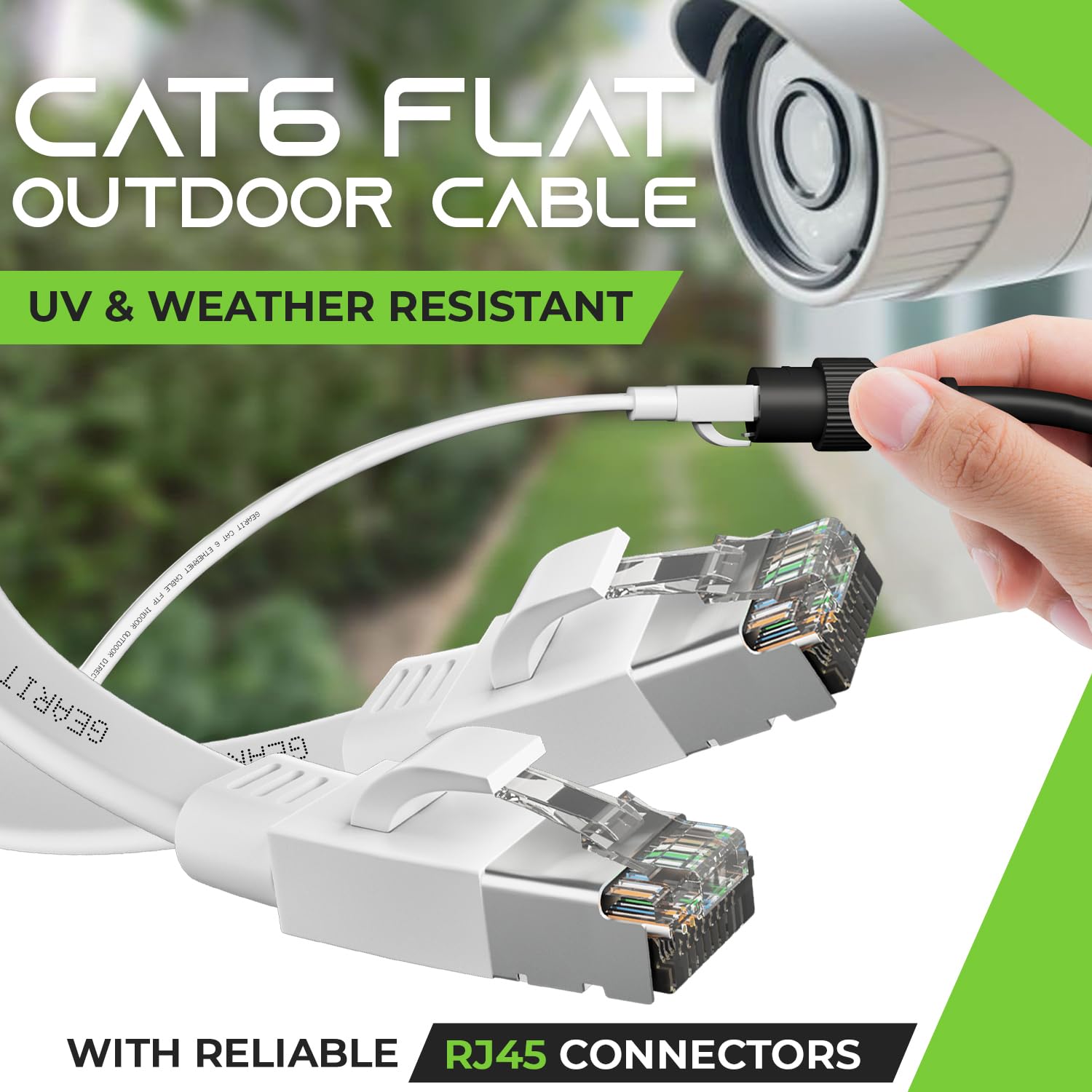 Gearit Cat 6 Outdoor Flat Ethernet Cable (40Ft, White) Direct Burial Rated Lldpe Jacket   Indoor Cat6 Shielded Ftp 10Gbps High S