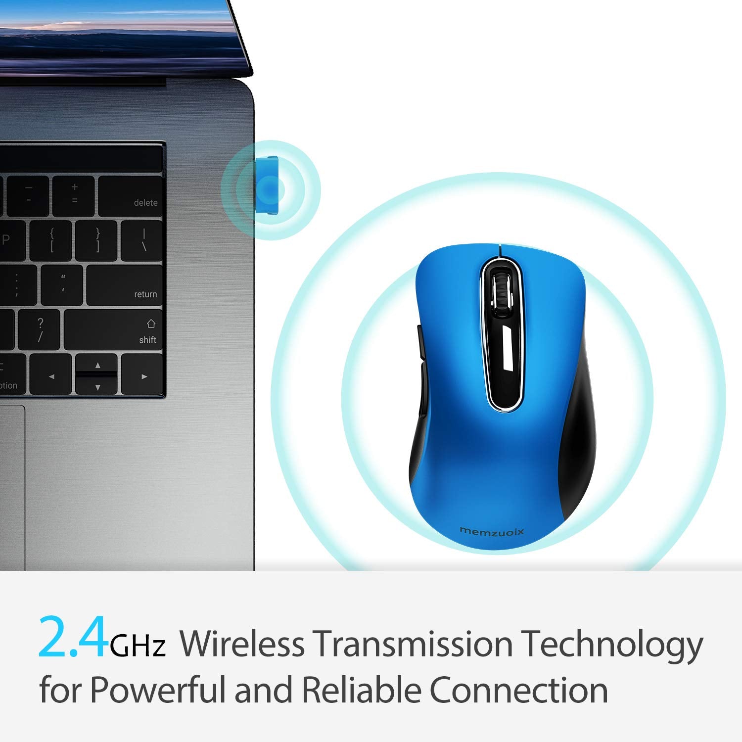 Memzuoix 2.4G Portable Wireless Mouse, 1200 Dpi Mobile Optical Cordless Mice With Usb Receiver For Computer, Laptop, Pc, Desktop, Macbook, 5 Buttons, Blue