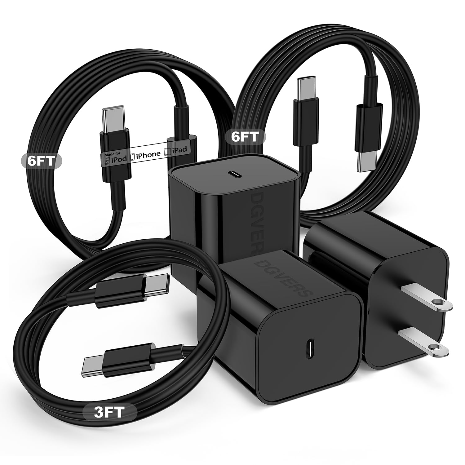 Dgvers Fast Charger For Iphone 16 15 Charger Fast Charging 3Pack, 3+6+6Ft Usbc To Usbc Cable Cord &20W Type C Block For Iphone 1