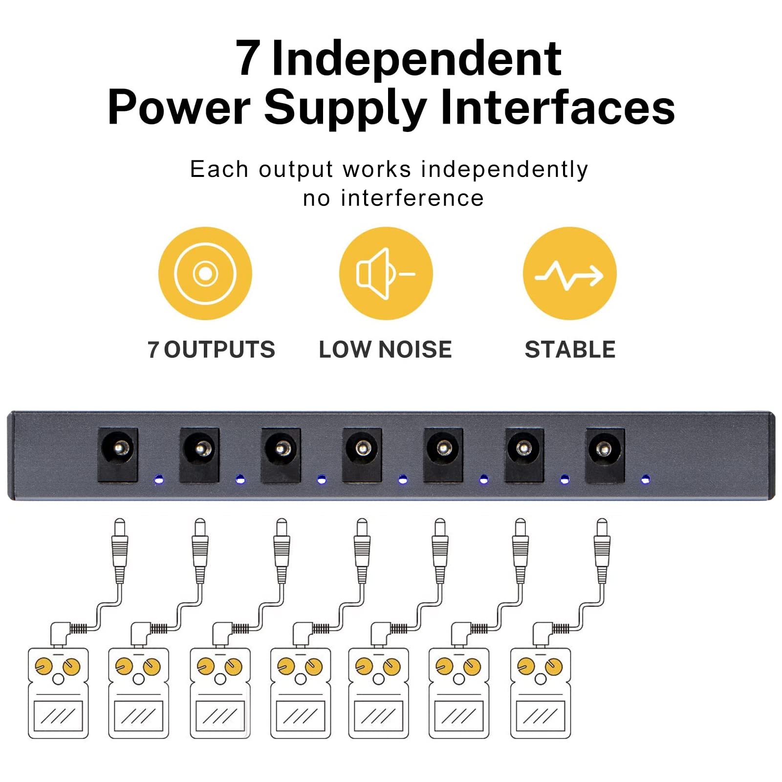 Lotmusic Portable Guitar Pedal Power Supply 7 Isolated Dc Output, Built In 3.7V/10000Mah Rechargeable Battery For 9V Guitar Bass