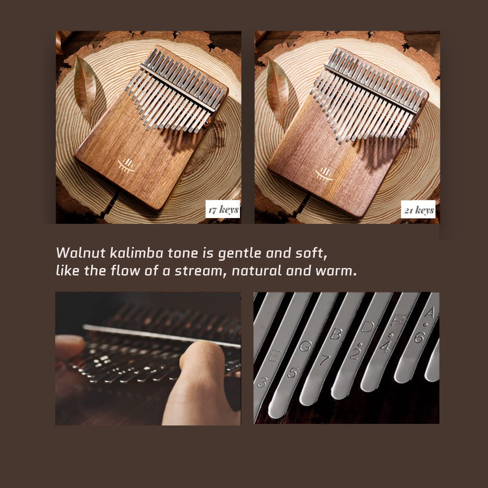 Hluru Kalimba Thumb Piano (21 Keys Walnut Wood)