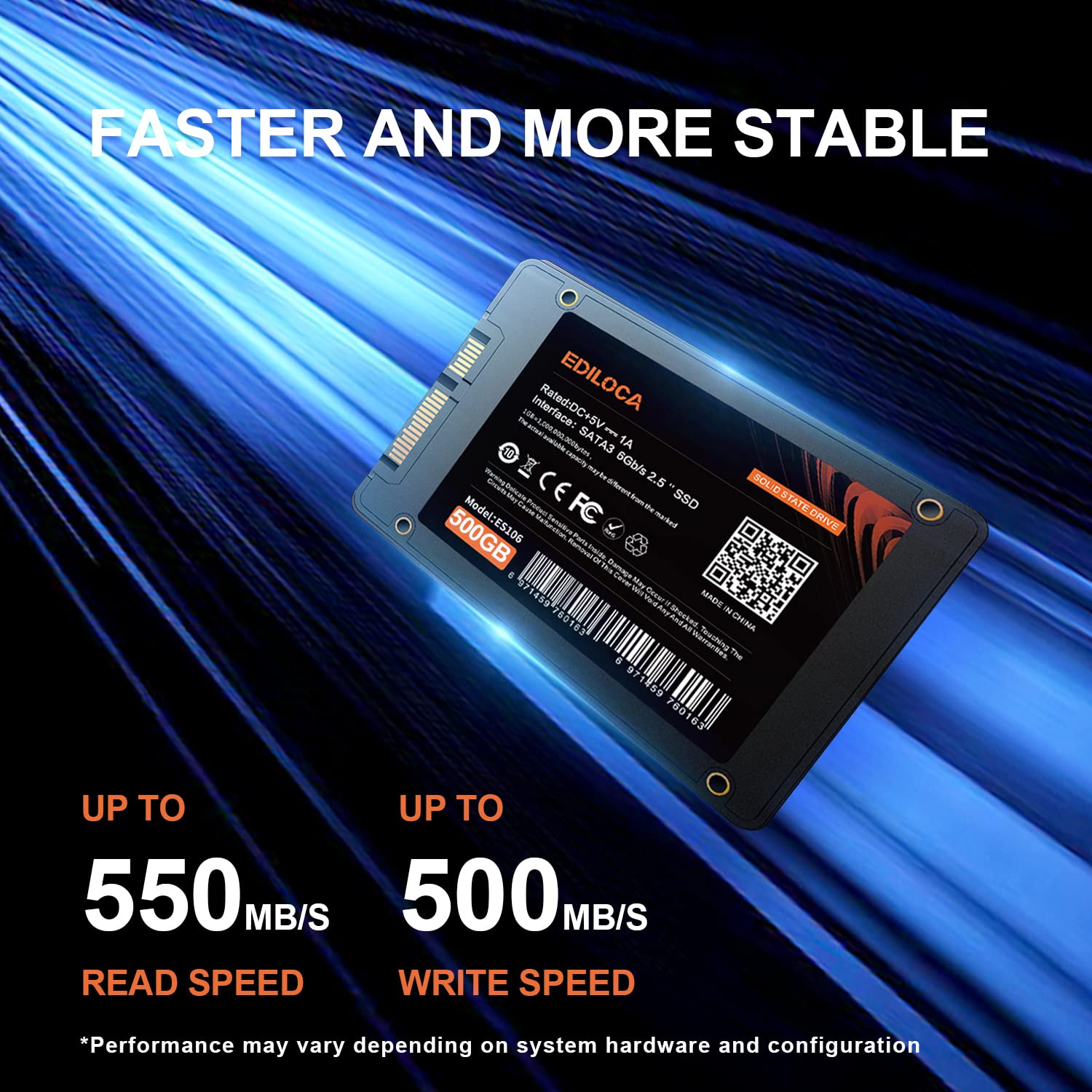 Ediloca Es106 500Gb Ssd Sata Iii 2.5'' 3D Tlc Nand Flash Internal Hard Drive, Up To 550Mb/S Read, Upgrade Pc Or Laptop Memory An
