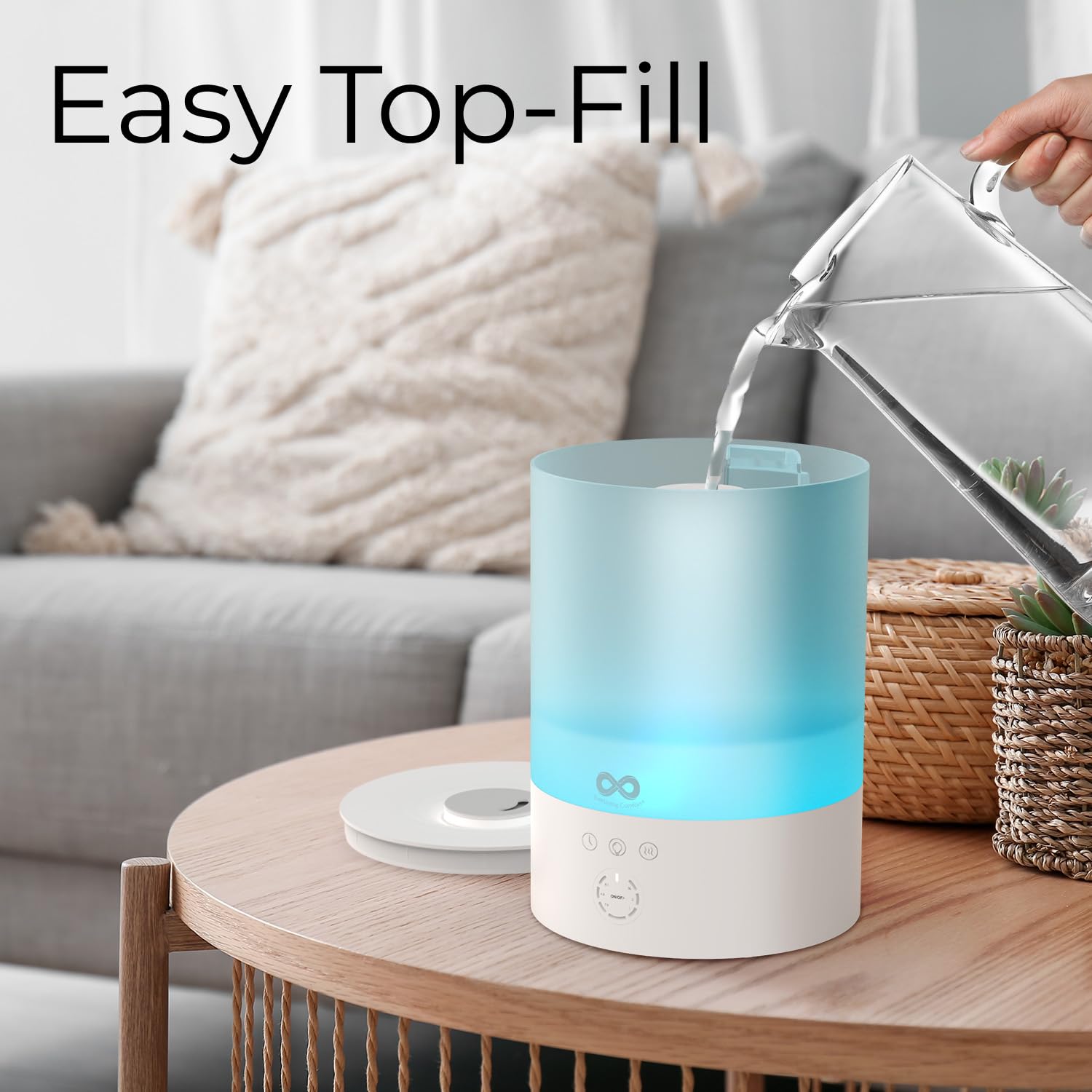 Everlasting Comfort 2.5L Top Fill Humidifiers For Bedroom, Quiet Ultrasonic Cool Mist Humidifier, Easy To Fill & Clean, Auto Shu