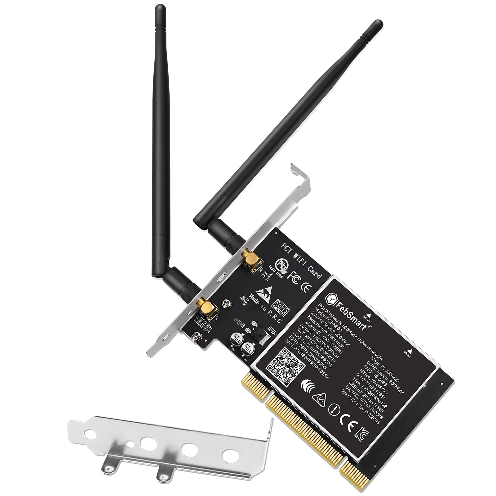 Febsmart Wireless N Dual Band 600Mbps (2.4Ghz 300Mbps Or 5Ghz 300Mbps) Pci Wifi Adapter For Windows 11, 10, 8.X, 7, Xp (32/64Bit