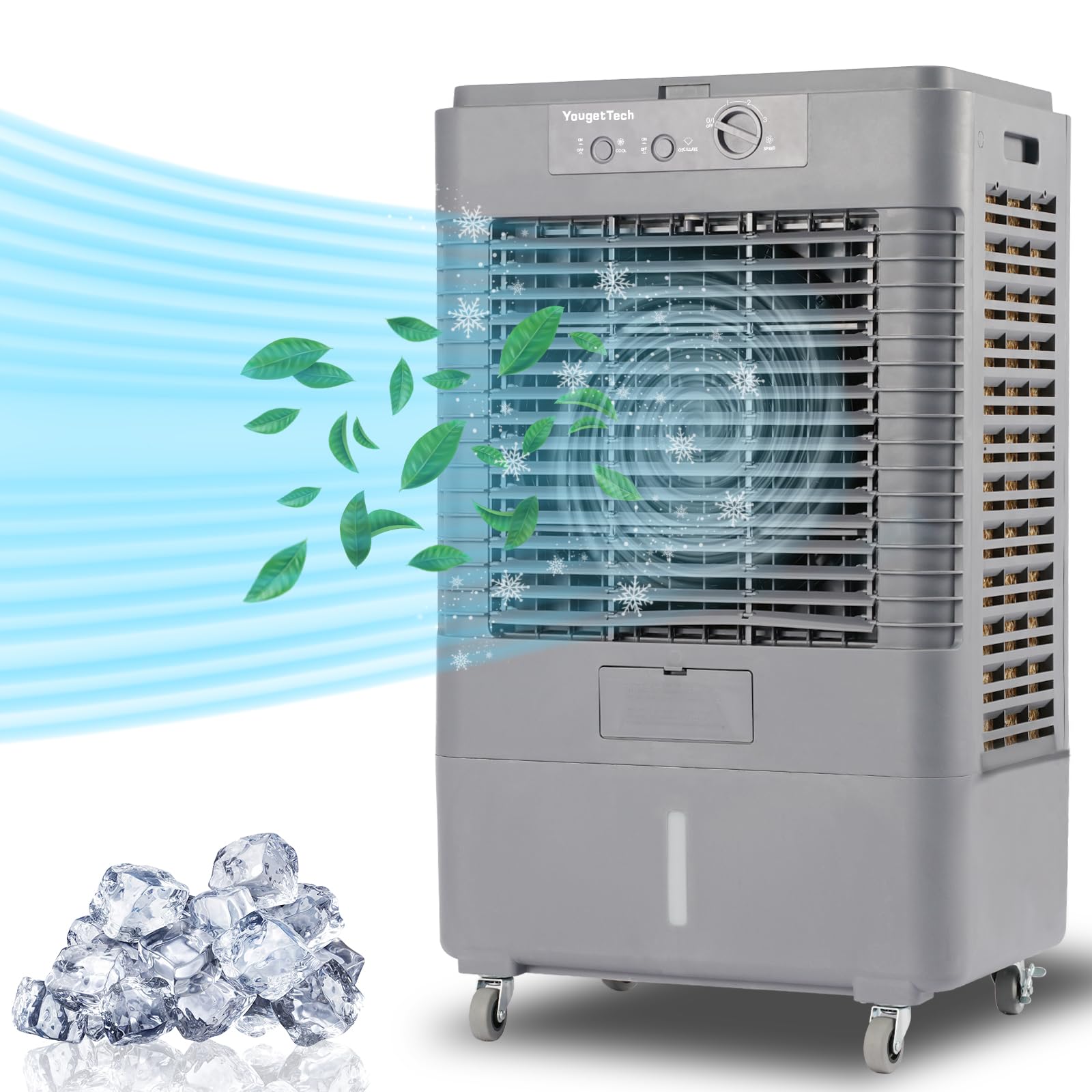 YougetTech 37 Swamp Cooler Outdoor, 3000CFM Evaporative Air Cooler with 8 Gal Water Tank, Portable Evaporative Cooler with Dus