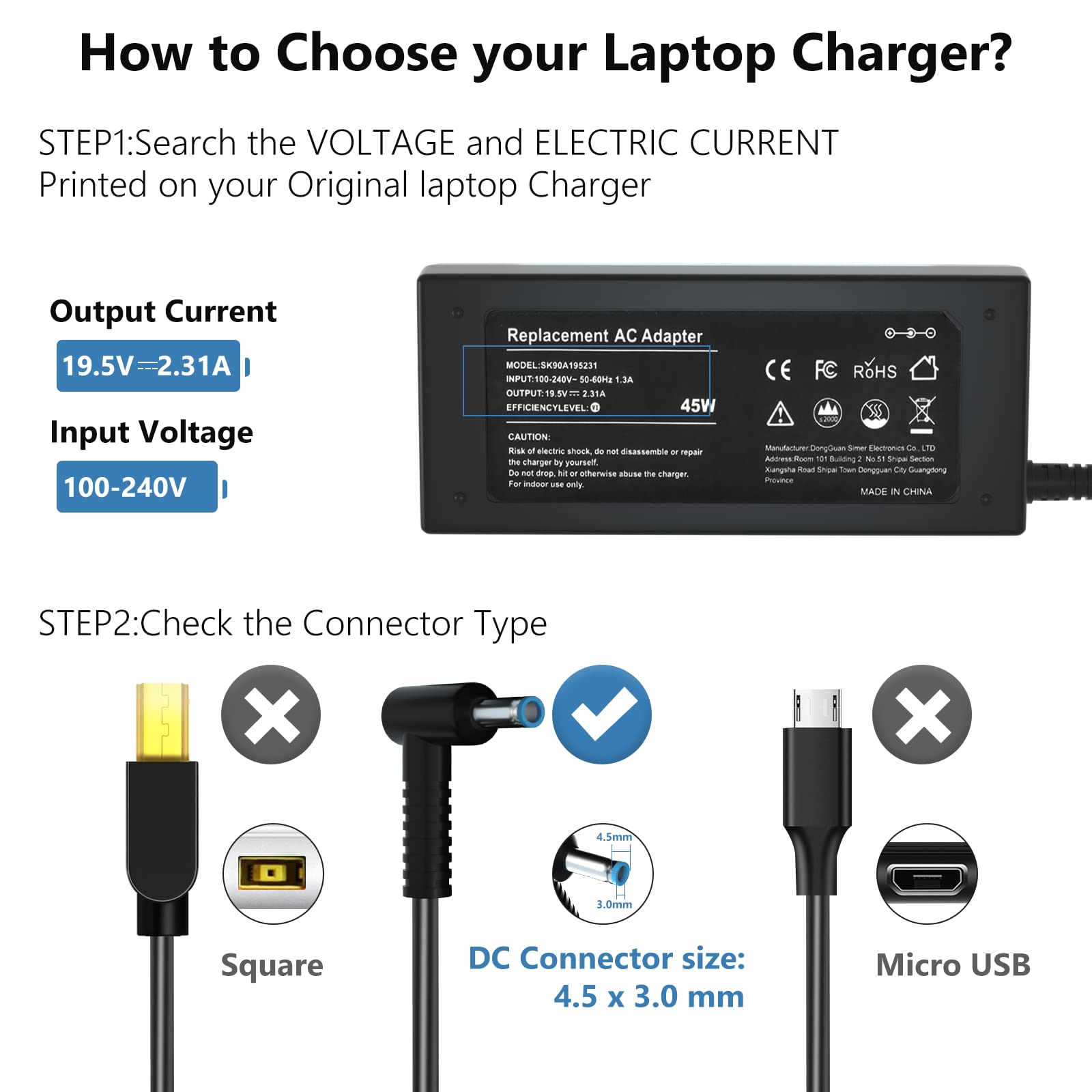 Laptop Charger 45W Power Cord: Replacement For Hp 14' 15' 15.6' 17' Portable Students And Business Laptop Model 741727 001 Ac Adapter   45W 19.5V 2.31A For Hp Pavilion/Stream Computer Power Supply