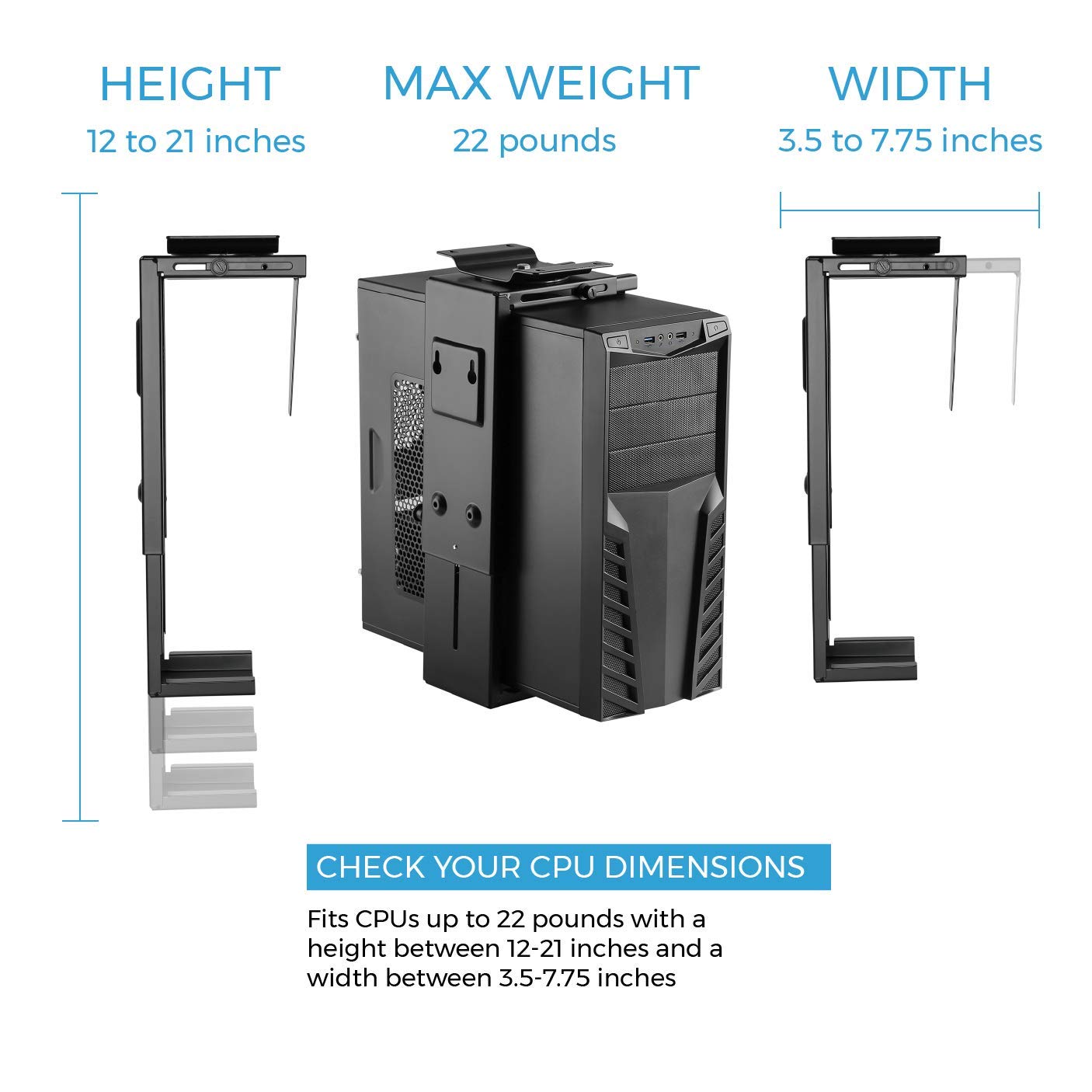 Humancentric Adjustable Under Desk Pc Mount And Cpu Holder Wall Mount, Pc Mount Under Desk Computer Mount That Fits Most Pc Or C