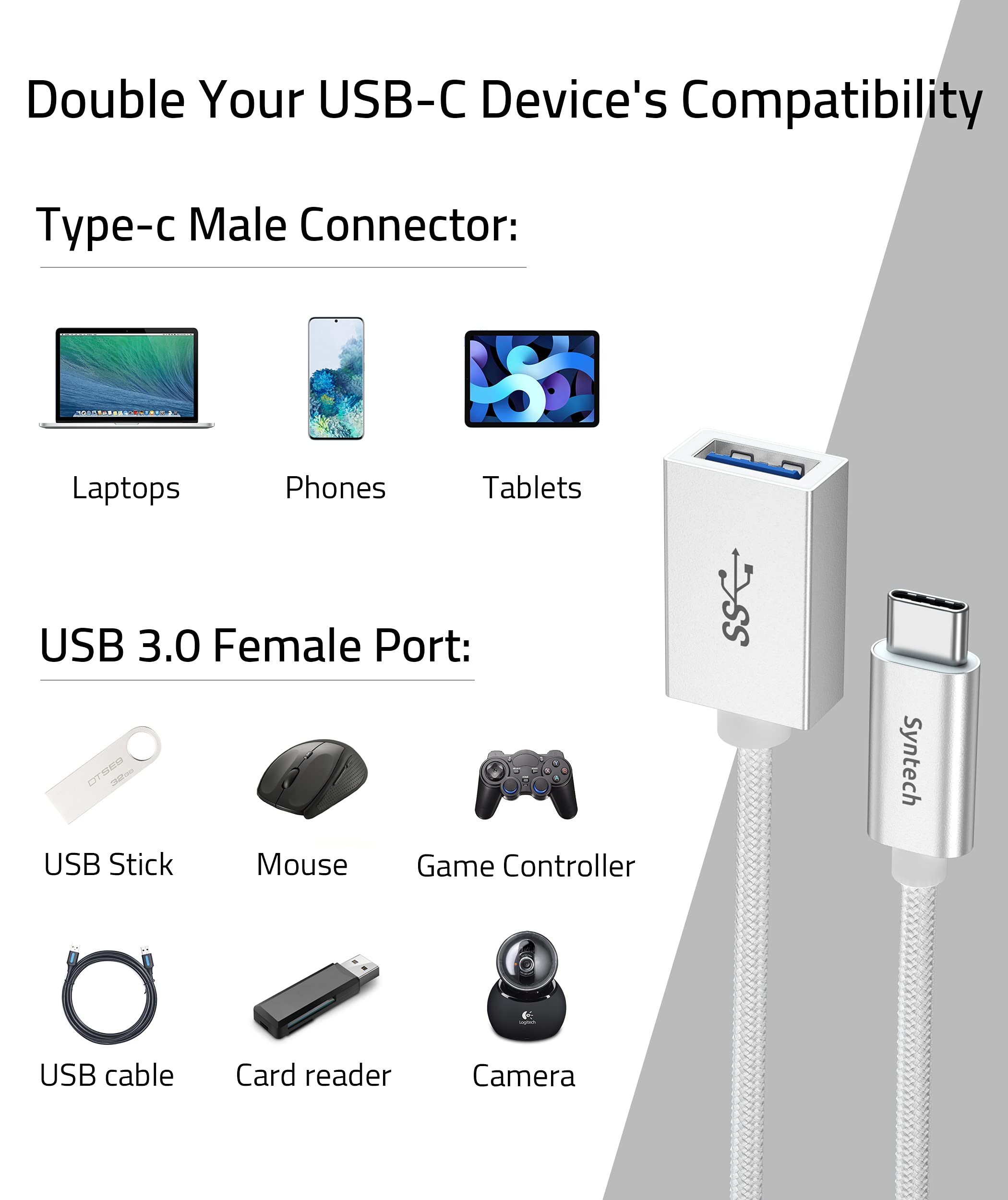 Syntech Usb Type C To Usb Adapter, Aluminum Alloy, Male To Female, 5 Gbps Transfer Speed, Compatible With Iphone, Macbook, Ipad,