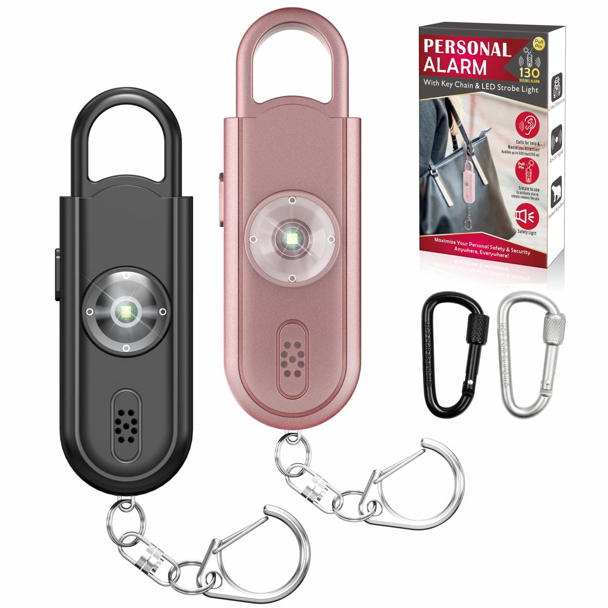 Safe Sound Personal Alarm, 2 Pack 130 Db Loud Siren Song Emergency Security Alarm Keychain With Strobe Led Light, Personal Sound