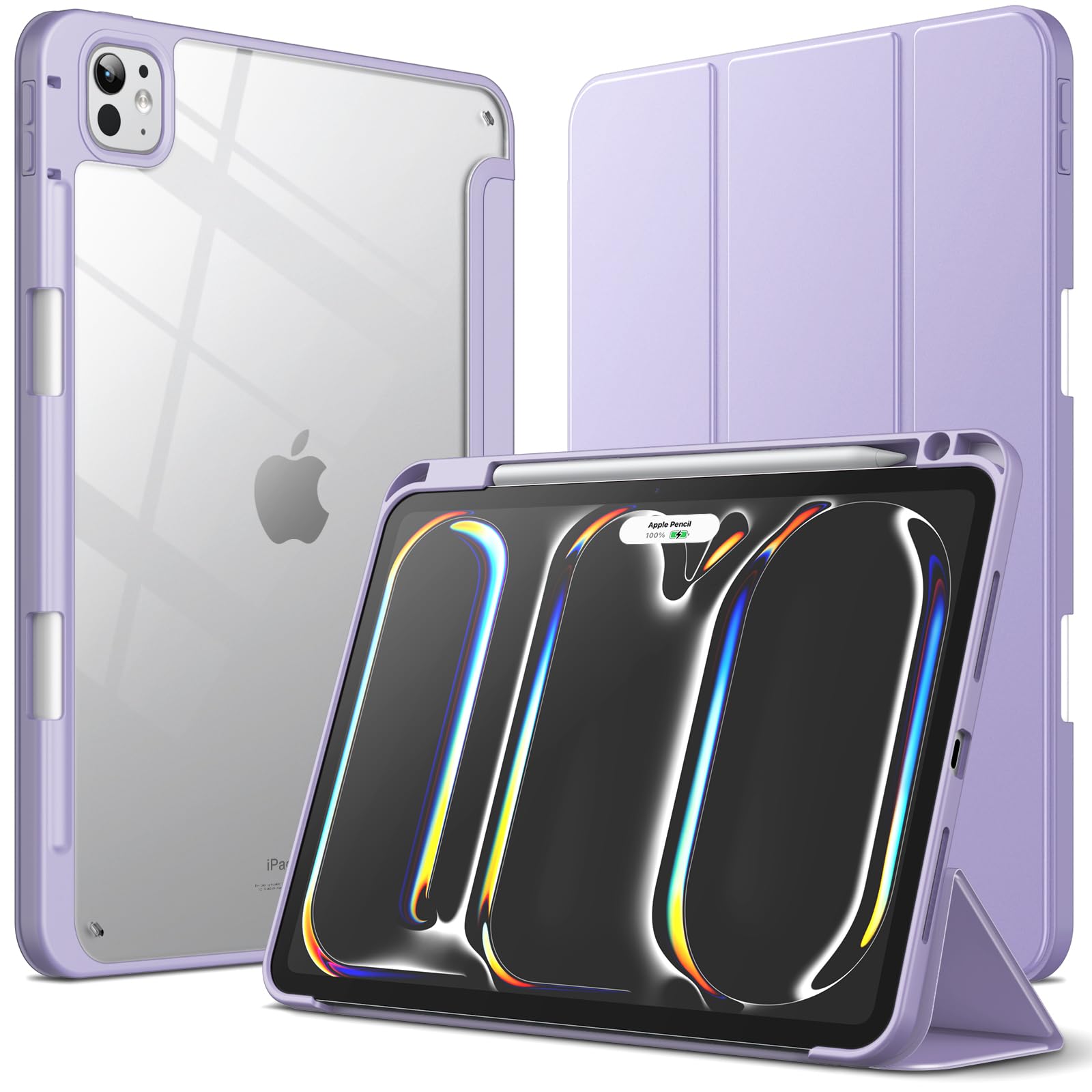 JETech Case for iPad Pro 11-Inch M4 2024 (5th Generation) with Pencil Holder, Clear Transparent Back Shell Slim Stand Shockproof