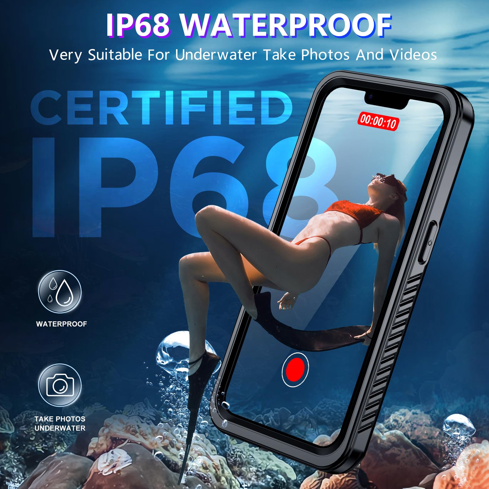 Red2Fire 2024 New For Iphone 14 Case Waterproof,[Built In Screen Protector & Camera Protector][Full Body Shockproof][Ip68 Underw