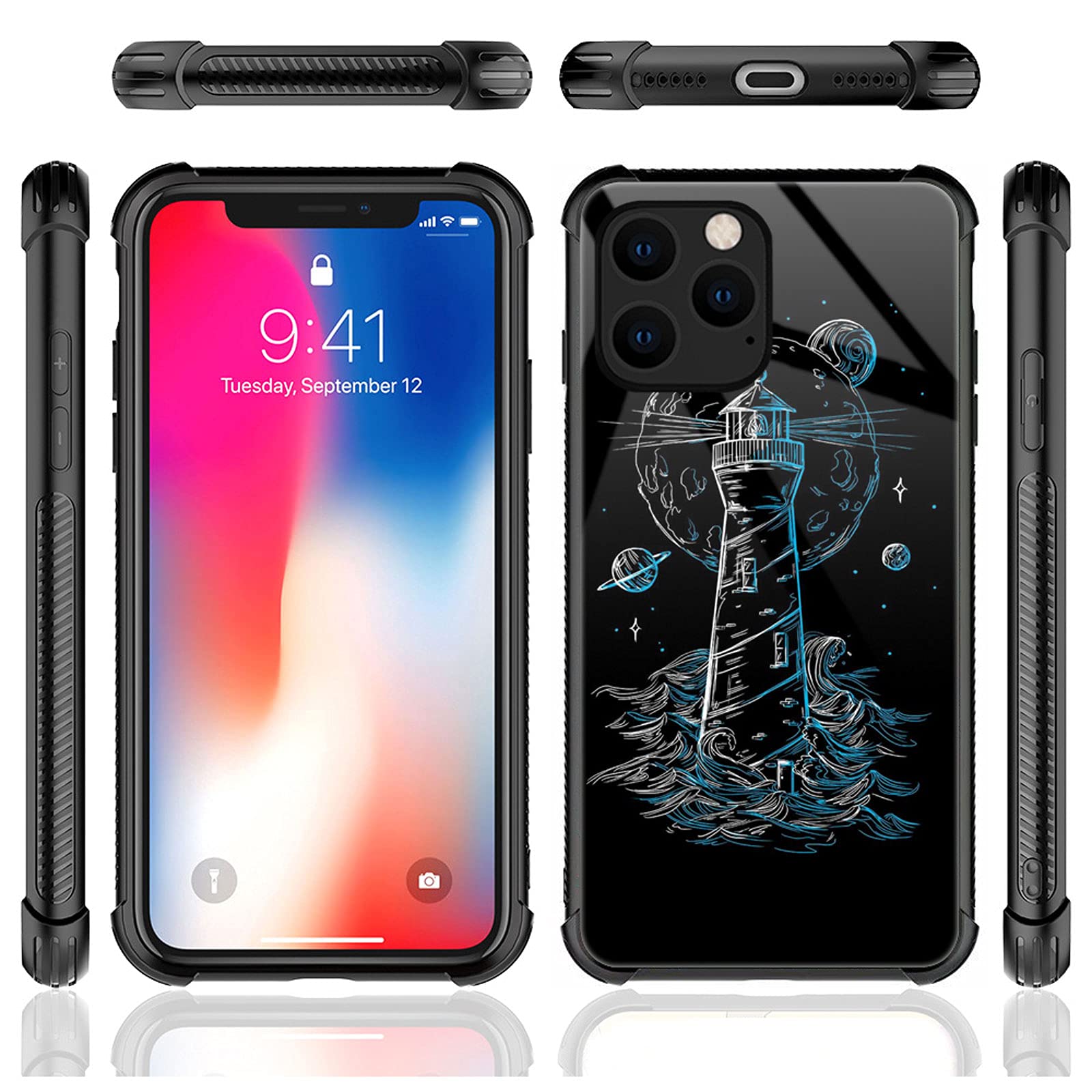 CARLOCA Phone Case Compatible iPhone 13 Mini Shockproof Polycarbonate Cosmic Space Lighthouse