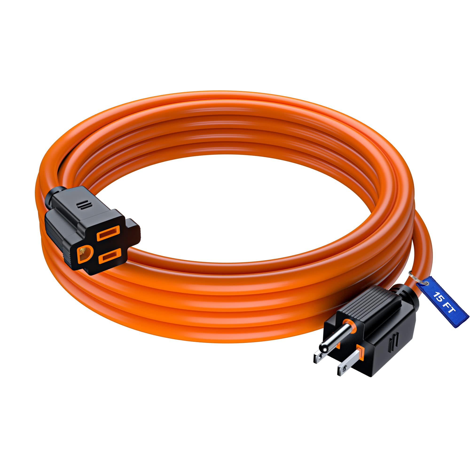 Maximm Extension Cord 15 Ft, Sjtw Outdoor Extension Cord, Heavy Duty Extension Cord, 3 Prong Extension Cord, Long Extension Cord (15 Feet,Orange)