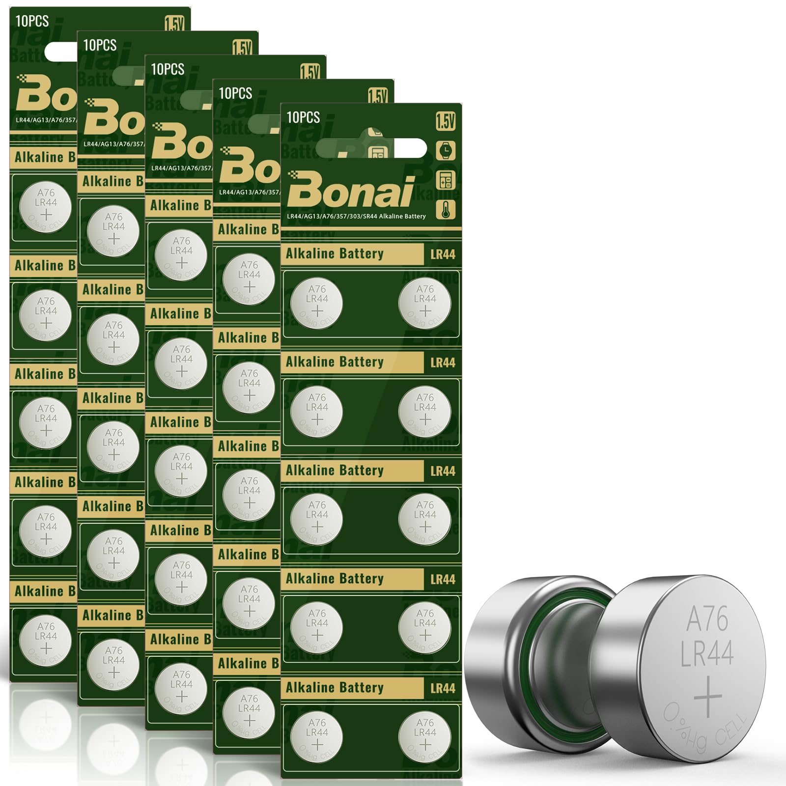 Bonai Lr44 Ag13 Batteries 1.5V Button Cell Battery 50 Count, A76 357/303 L1154F Sr44 Battery High Capacity Packaging Upgrade