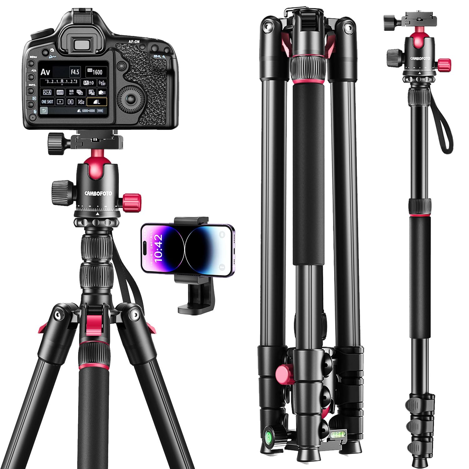 Cambofoto 80'' Professional Dslr Camera Tripod, Slr Ball Head Aluminum Photography Tri Pod & Monopod With Carry Bag Compatible W