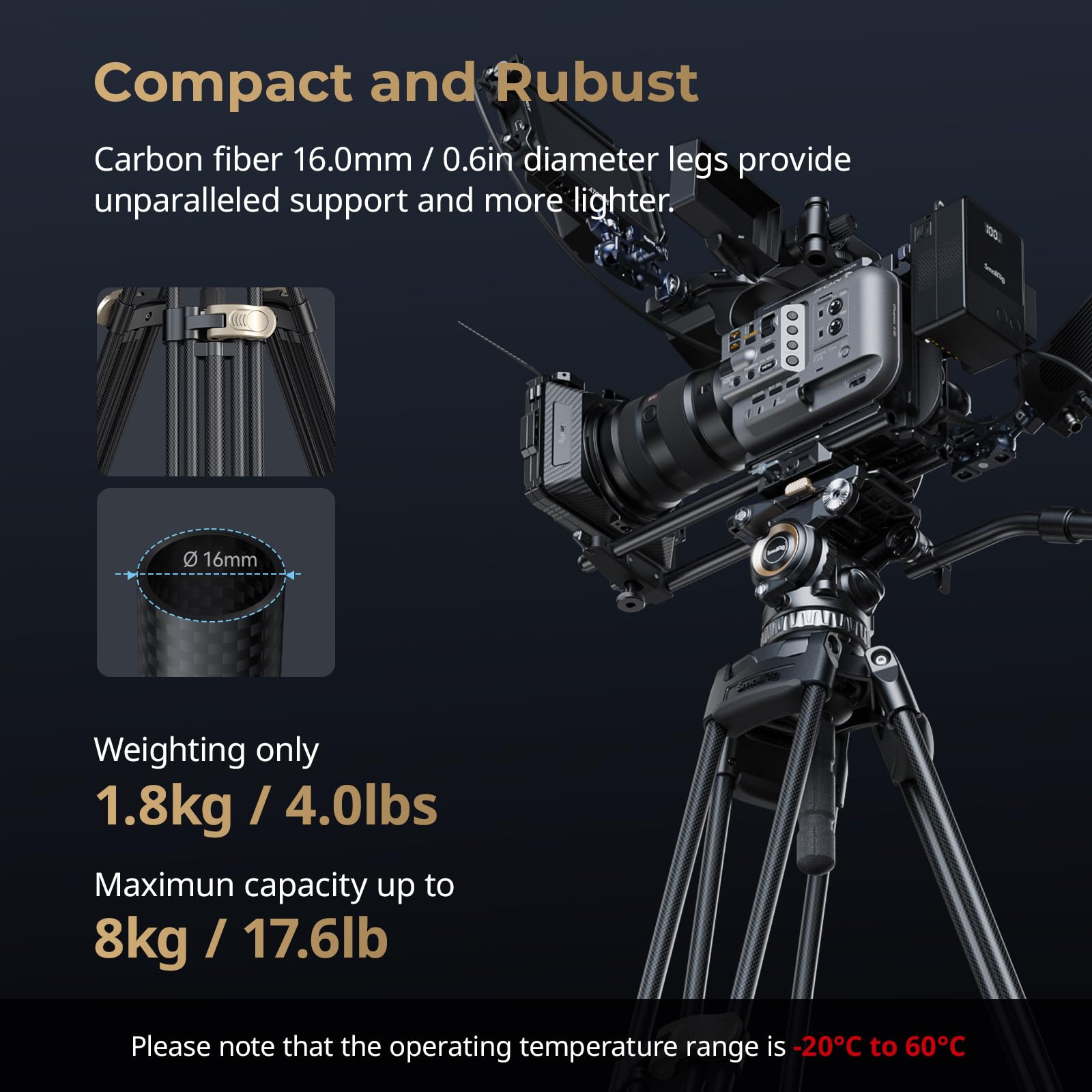 Smallrig Ad-Pro8 Freeblazer Counterbalance Carbon Fiber Video Tripod Kit, 77  Video Tripod With 6-Step Counterbalance, 4-Step Pa