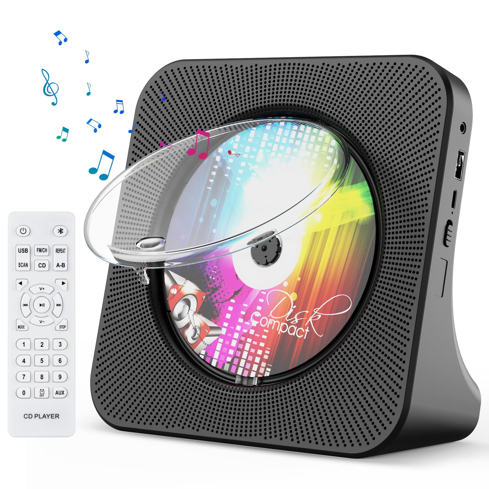 Gueray Portable Cd Player, Bluetooth Cd Kpop Player For Desktop With Hifi Sound Speaker, Fm Radio Cd Music Player For Home With 