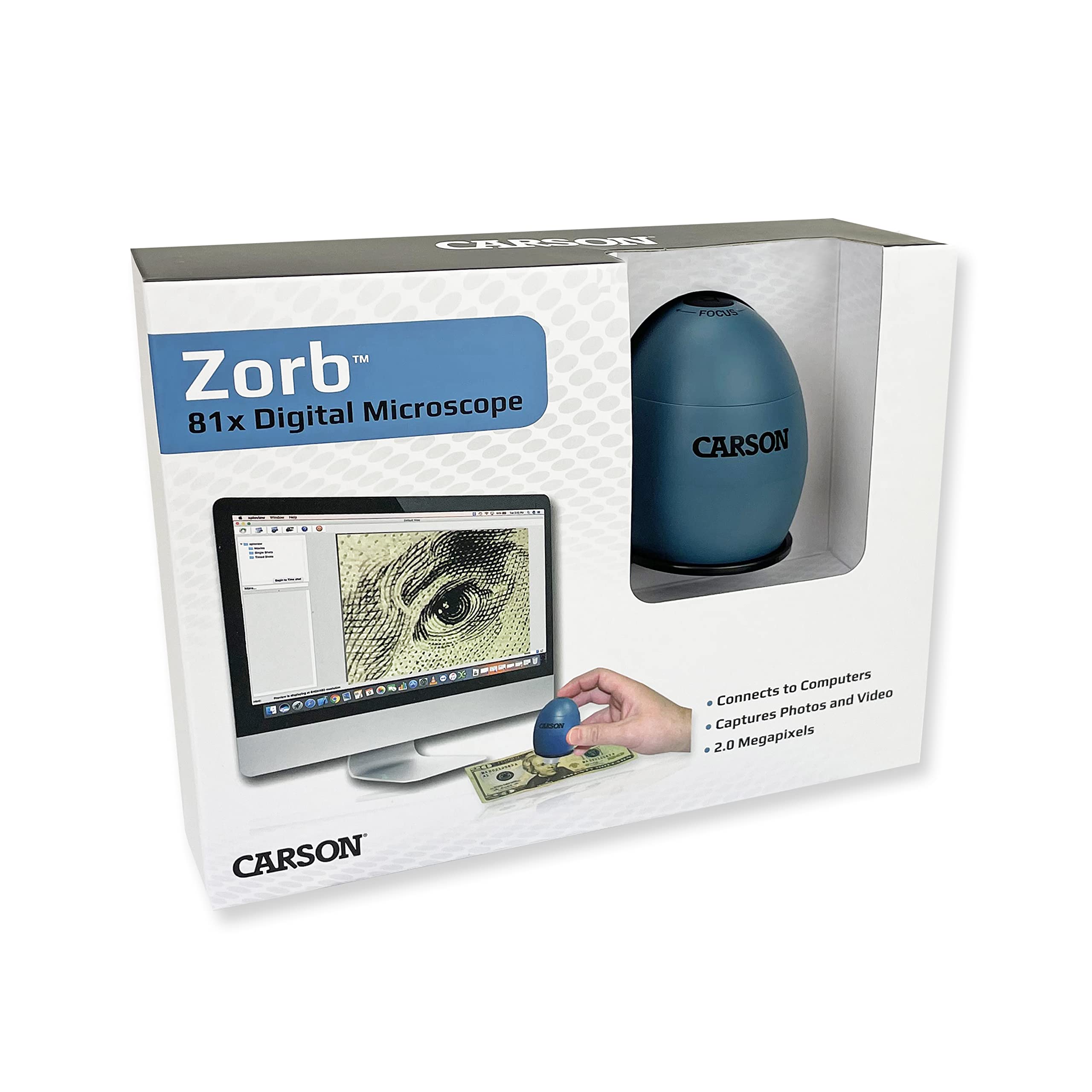 Carson zOrb USB Digital Computer Microscope with 81x Effective Magnification (Based on 32 inch Monitor), Surf Blue (MM-500)