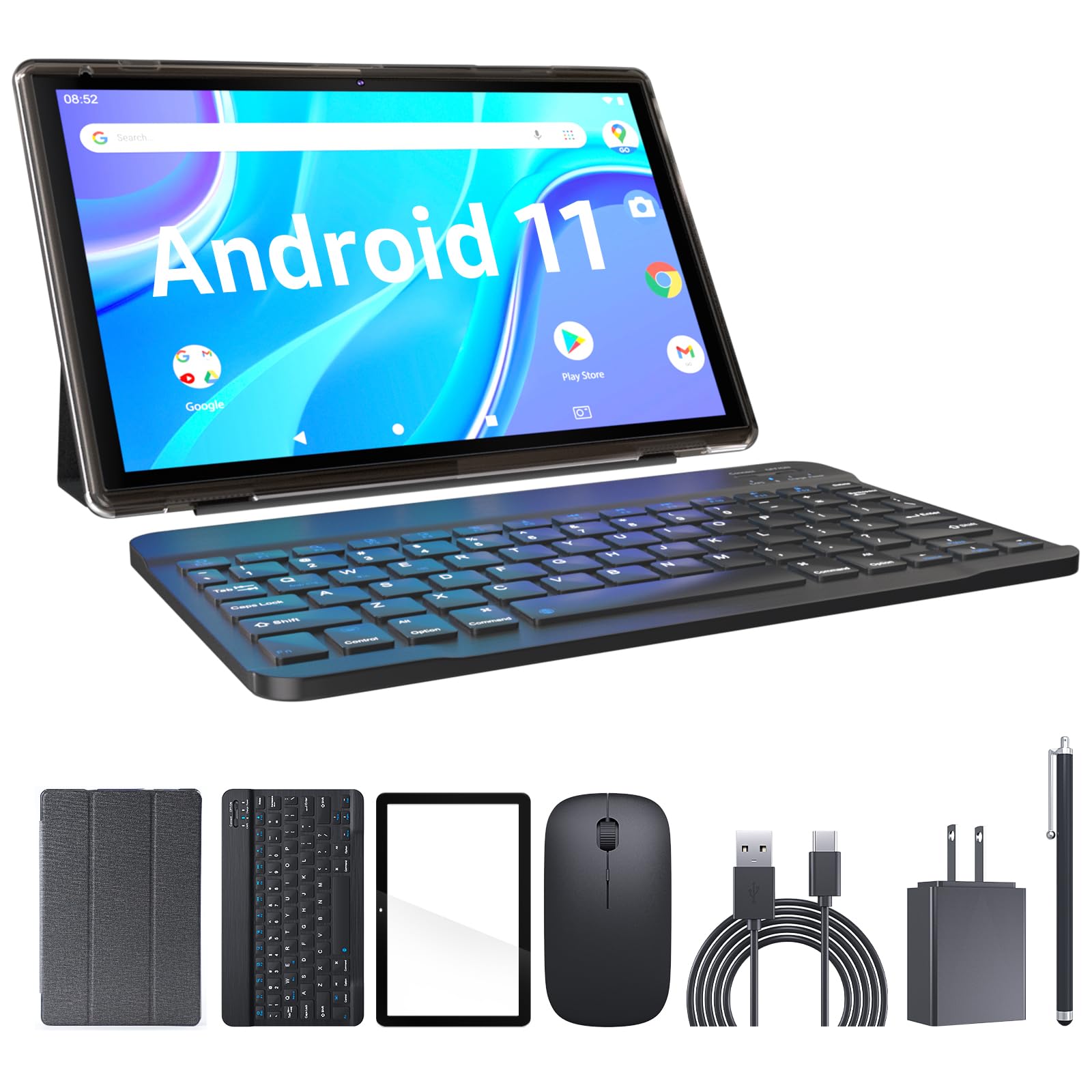 Tablet 2 In 1 Android 12 Tablets With Keyboard 10 Inch Tabletas, Include Mouse Stylus Case Tempered Film, 6000Mah Tablet 4Gb+32G