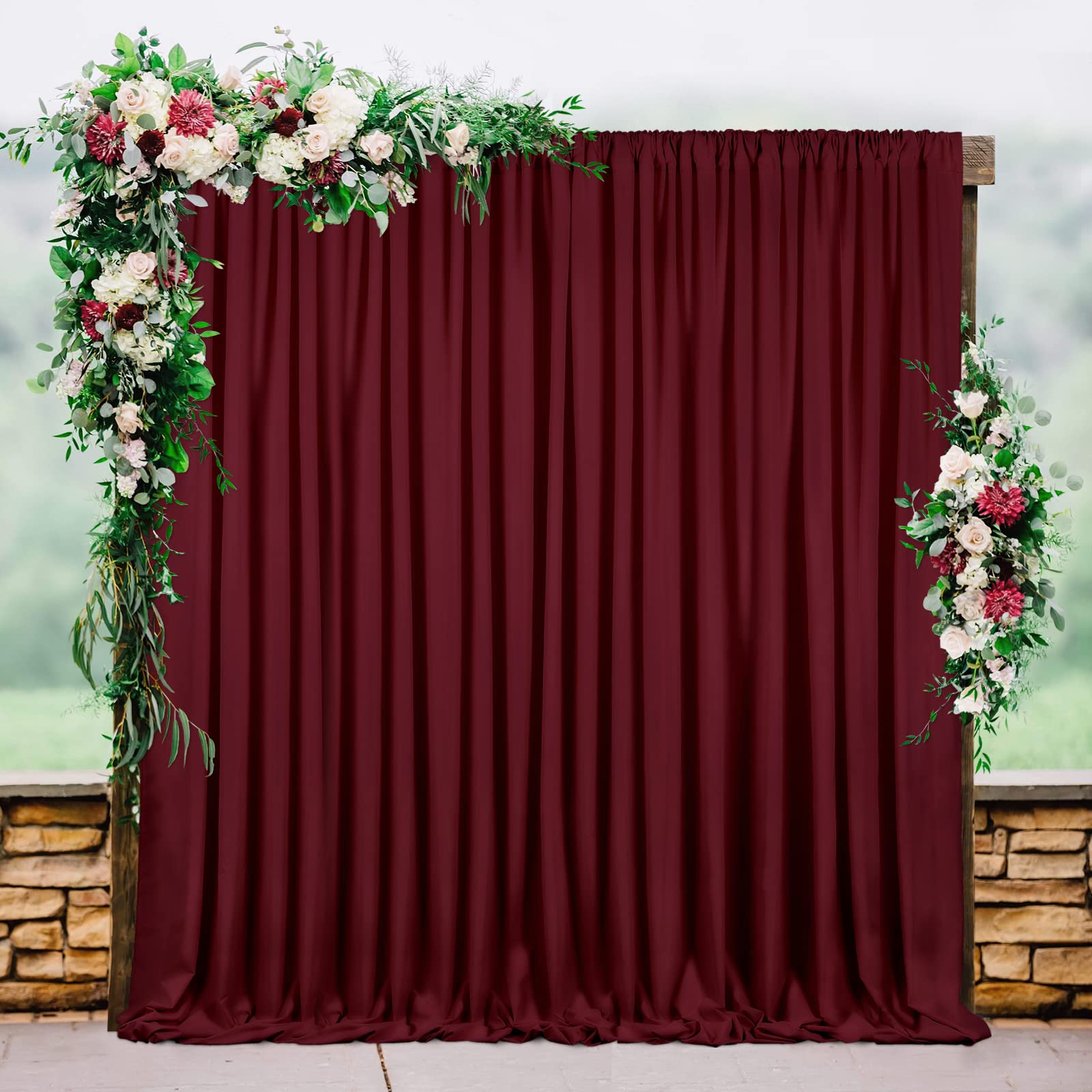 Luoluohouse 10Ftx8Ft Burgundy Backdrop Curtains Polyester Backdrop Fabric Home Party Backdrop Drapes For Wedding Backdrop Panels
