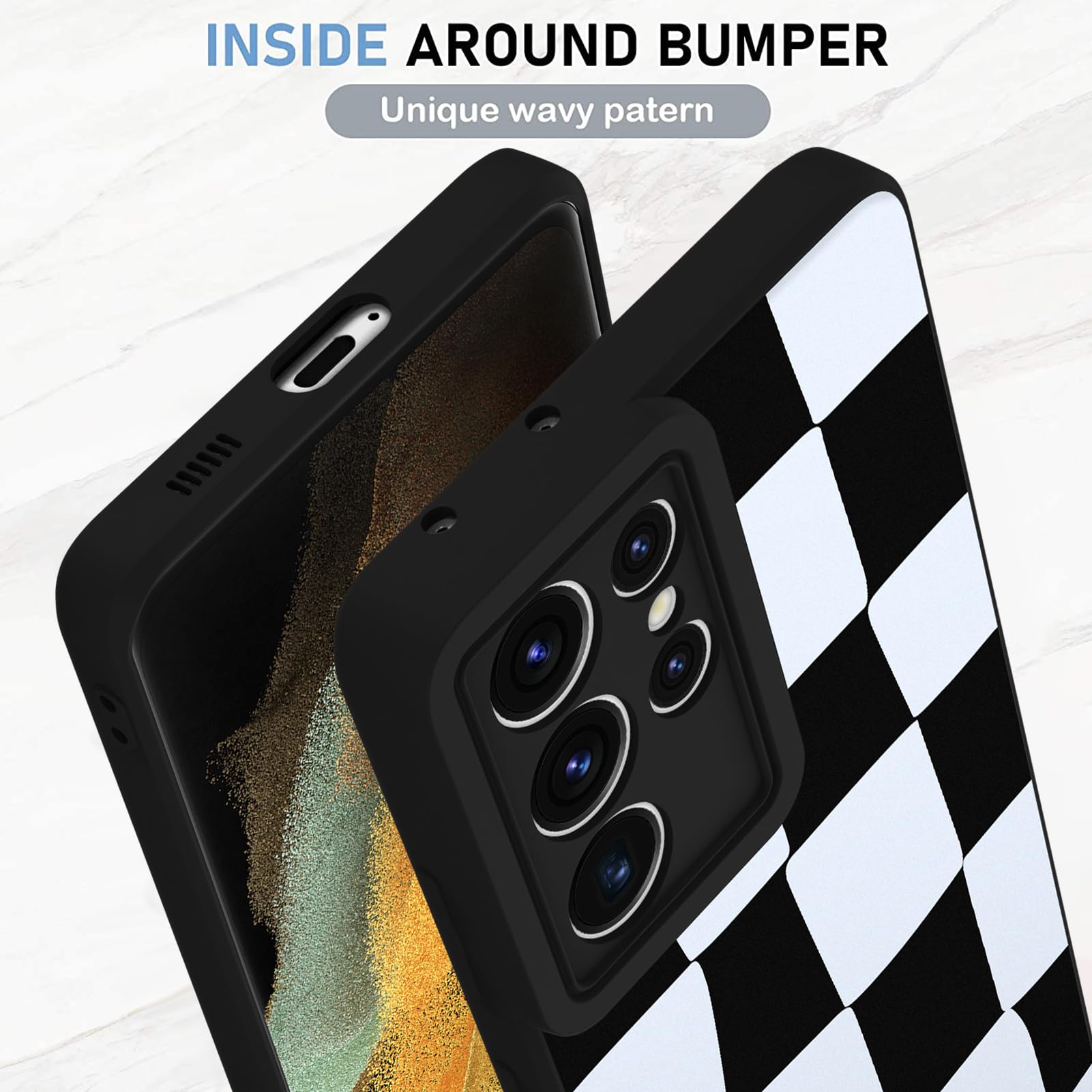 Kanghar Compatible With Samsung Galaxy S21 Ultra Case, Silicone Checkered Cute Pattern, Camera Protection Soft Slim Phone Case F